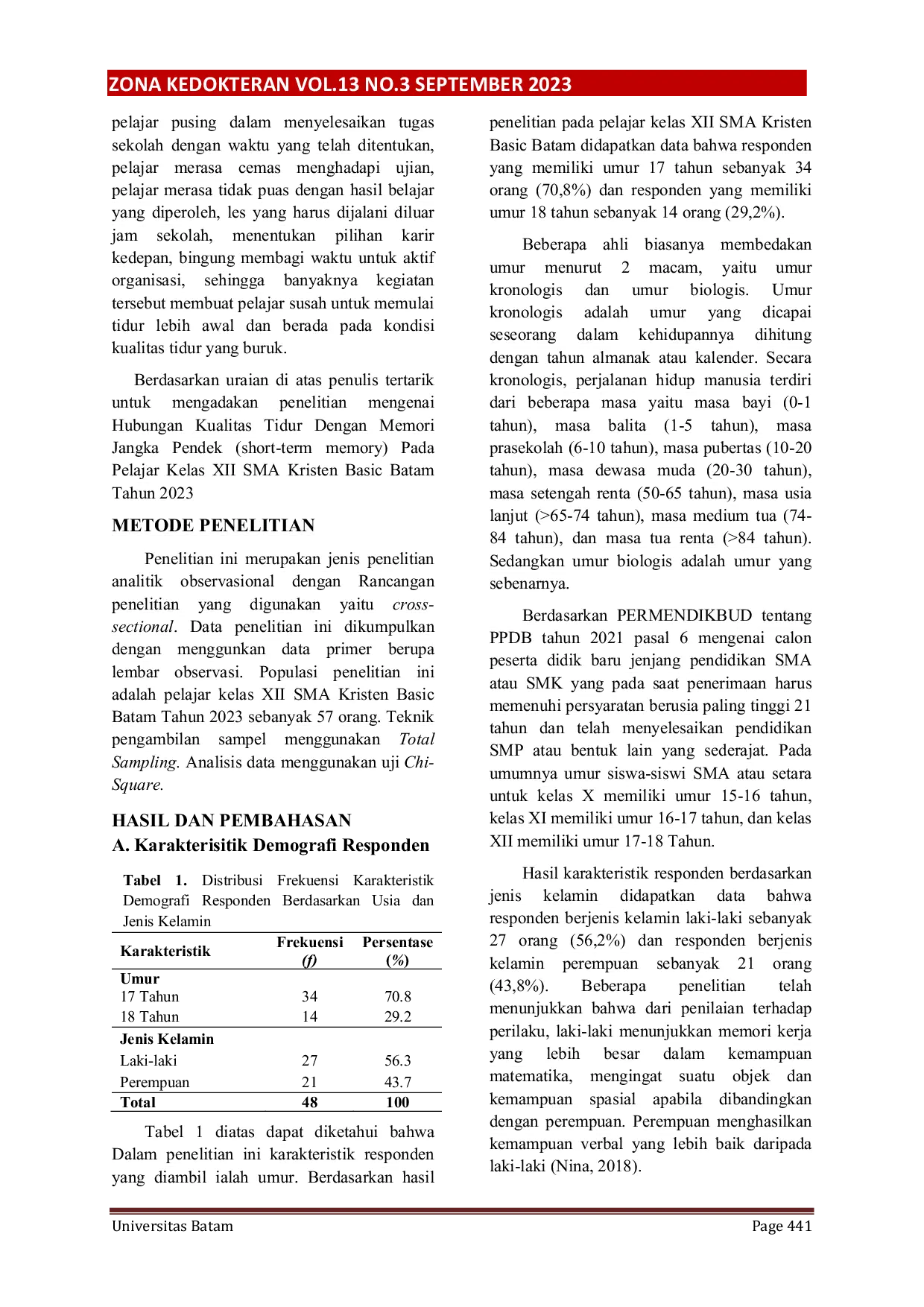 JURIS HUBUNGAN KUALITAS TIDUR DENGAN MEMORI JANGKA PENDEK SHORT TERM MEMORY PADA PELAJAR KELAS XII SMA KRISTEN BASIC BATAM