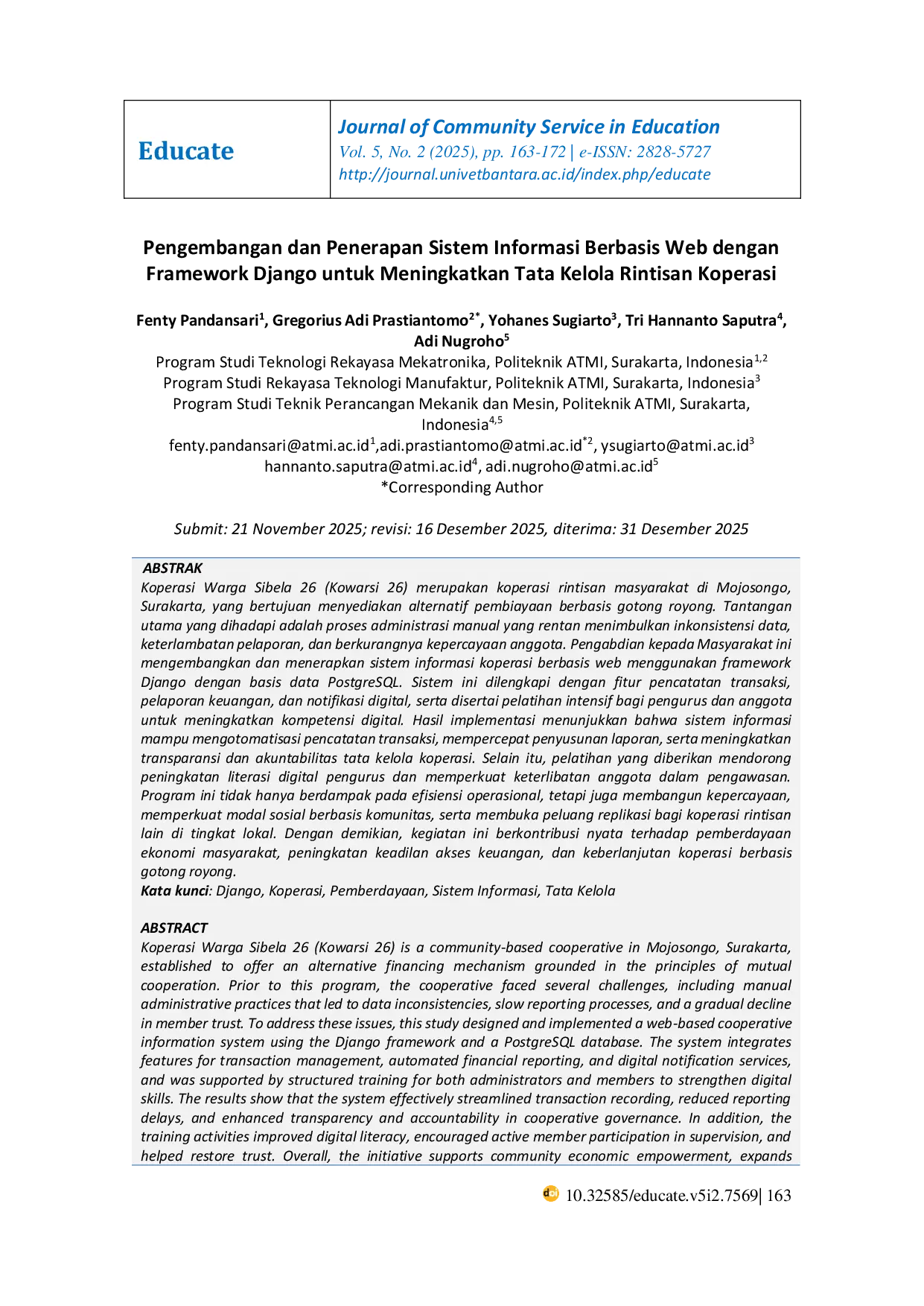 JURIS Pengembangan dan Penerapan Sistem Informasi Berbasis Web dengan Framework Django untuk Meningkatkan Tata Kelola Rintisan Koperasi