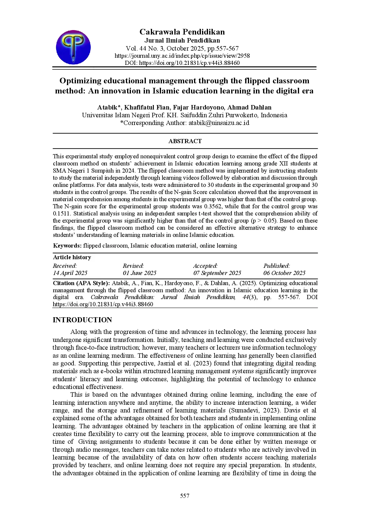 juris Optimizing educational management through the flipped classroom method An innovation in Islamic education learning in the digital era