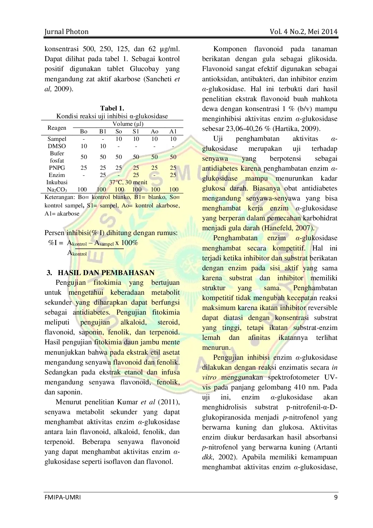 JURIS EFEK INHIBISI ENZIM GLUKOSIDASE DARI EKSTRAK ETIL ASETAT ETANOL DAN INFUSA DAUN JAMBU MENTE Anacardium occidentale Linn
