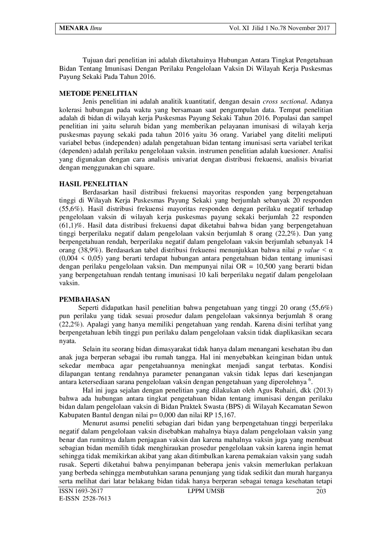 JURIS Hubungan Pengetahuan Bidan Tentang Imunisasi Dengan Perilaku Pengelolaan Vaksin