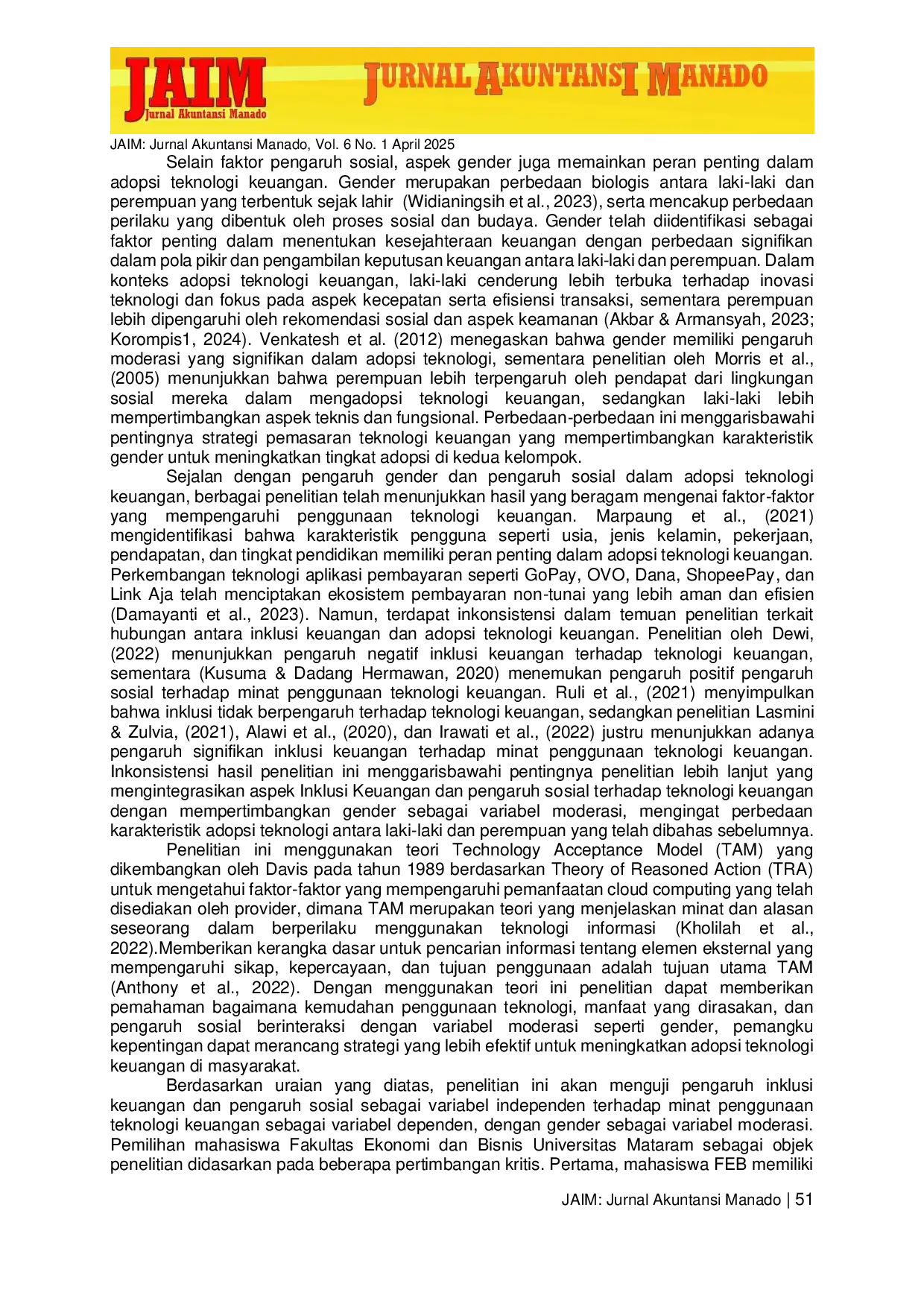 JURIS Determinasi Inklusi Keuangan Dan Pengaruh Sosial Terhadap Minat Penggunaan Teknologi Keuangan Dengan Moderasi Gender
