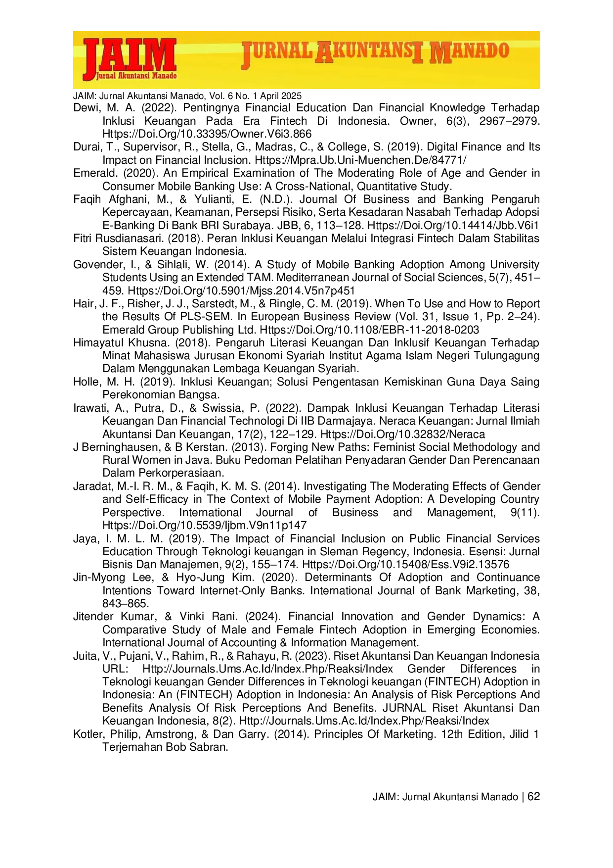 JURIS Determinasi Inklusi Keuangan Dan Pengaruh Sosial Terhadap Minat Penggunaan Teknologi Keuangan Dengan Moderasi Gender