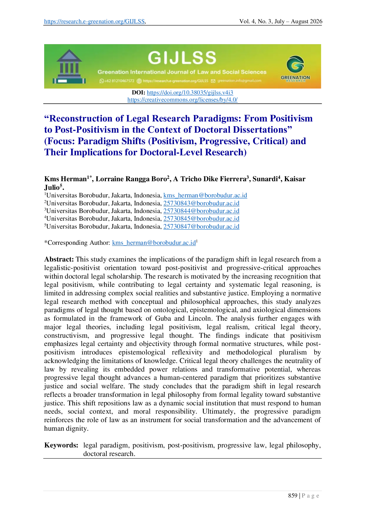JURIS Reconstruction of Legal Research Paradigms From Positivism to Post Positivism in the Context of Doctoral Dissertations Focus Paradigm Shifts Positivism Progressive Critical and Their Implicat