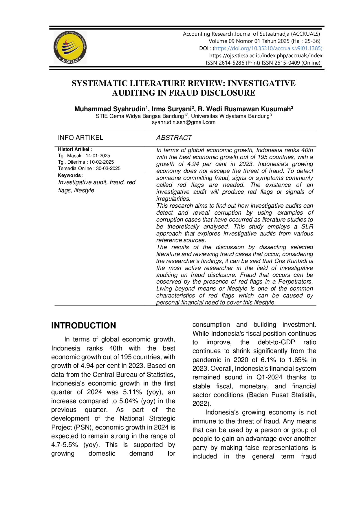 JURIS Systematic Literature Review Investigative Auditing In Fraud Disclosure