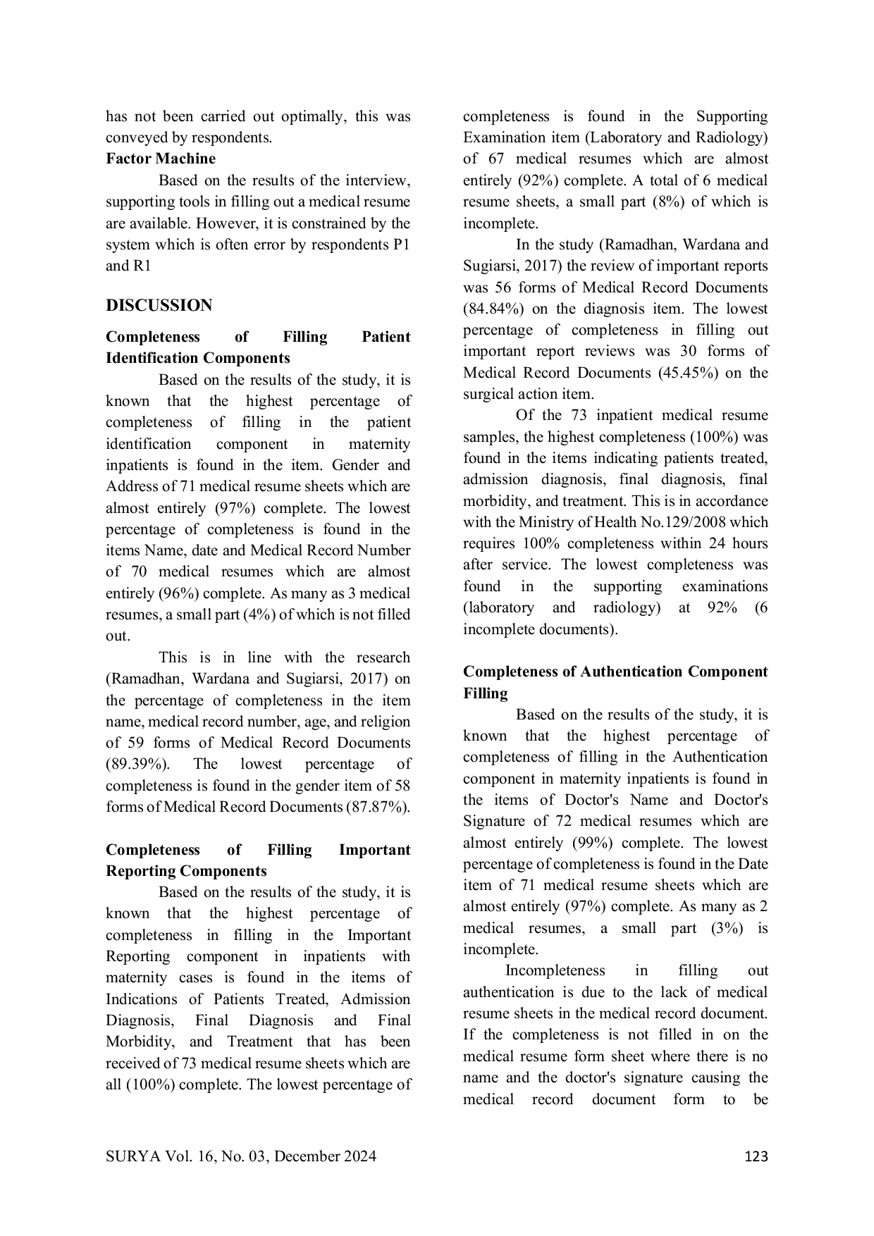 JURIS Analysis of The Completeness of The Medical Resume of Maternity Patients at Nashrul Ummah Lamongan Islamic Hospital