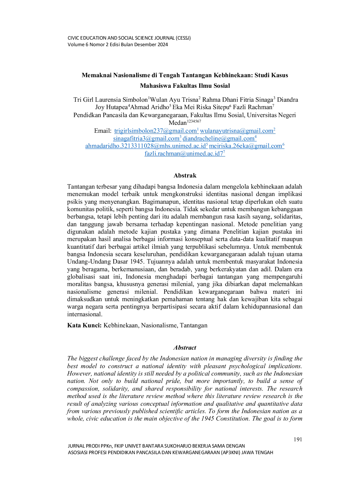 JURIS Memaknai Nasionalisme di Tengah Tantangan Kebhinekaan Studi Kasus Mahasiswa Fakultas Ilmu Sosial