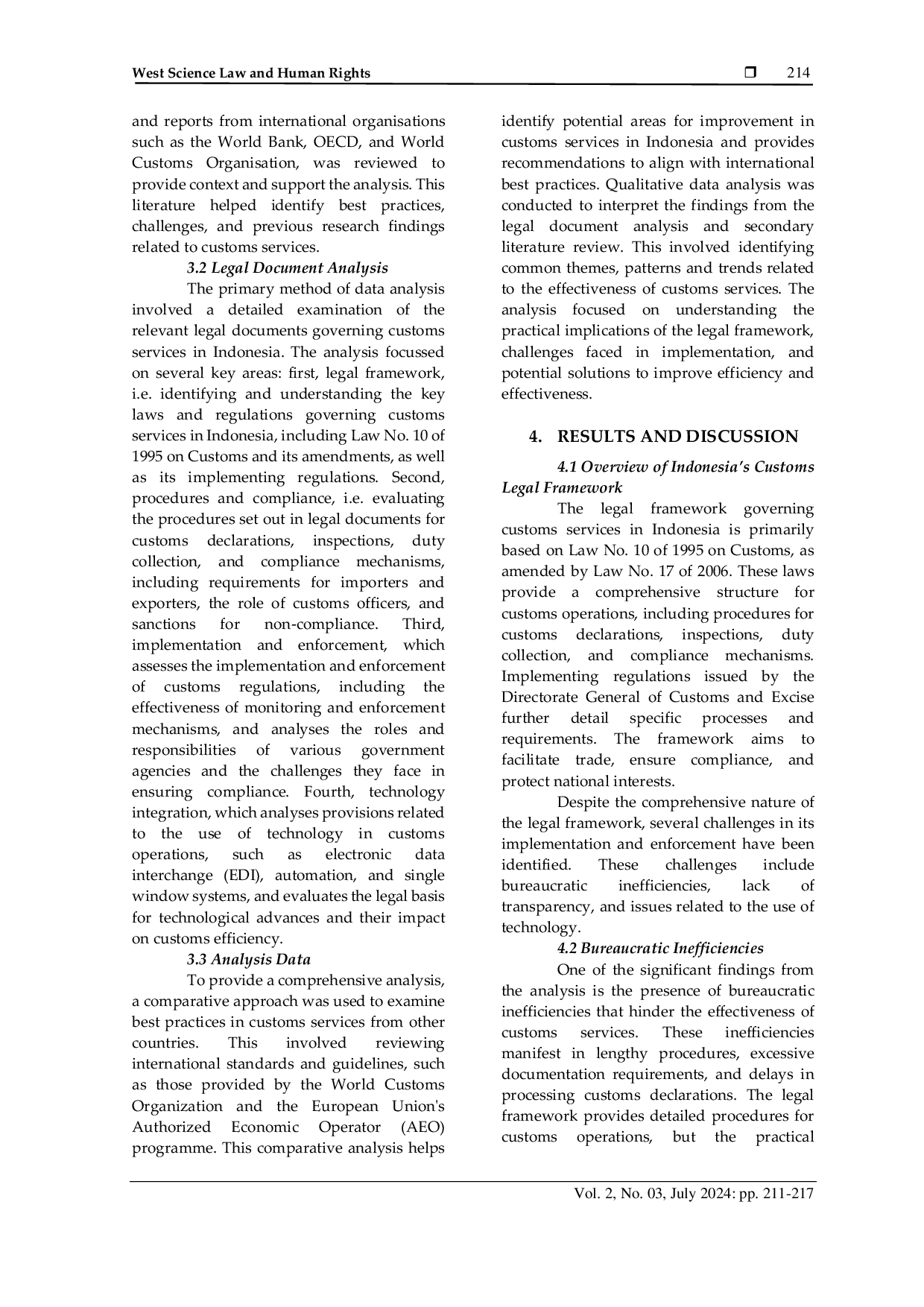 JURIS Analysis of the Effectiveness of Customs Services in the Perspective of Law in Indonesia