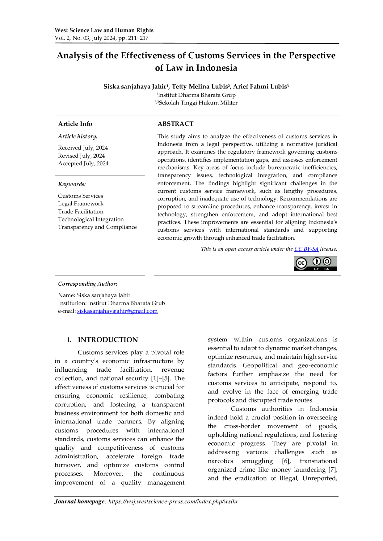 JURIS Analysis of the Effectiveness of Customs Services in the Perspective of Law in Indonesia