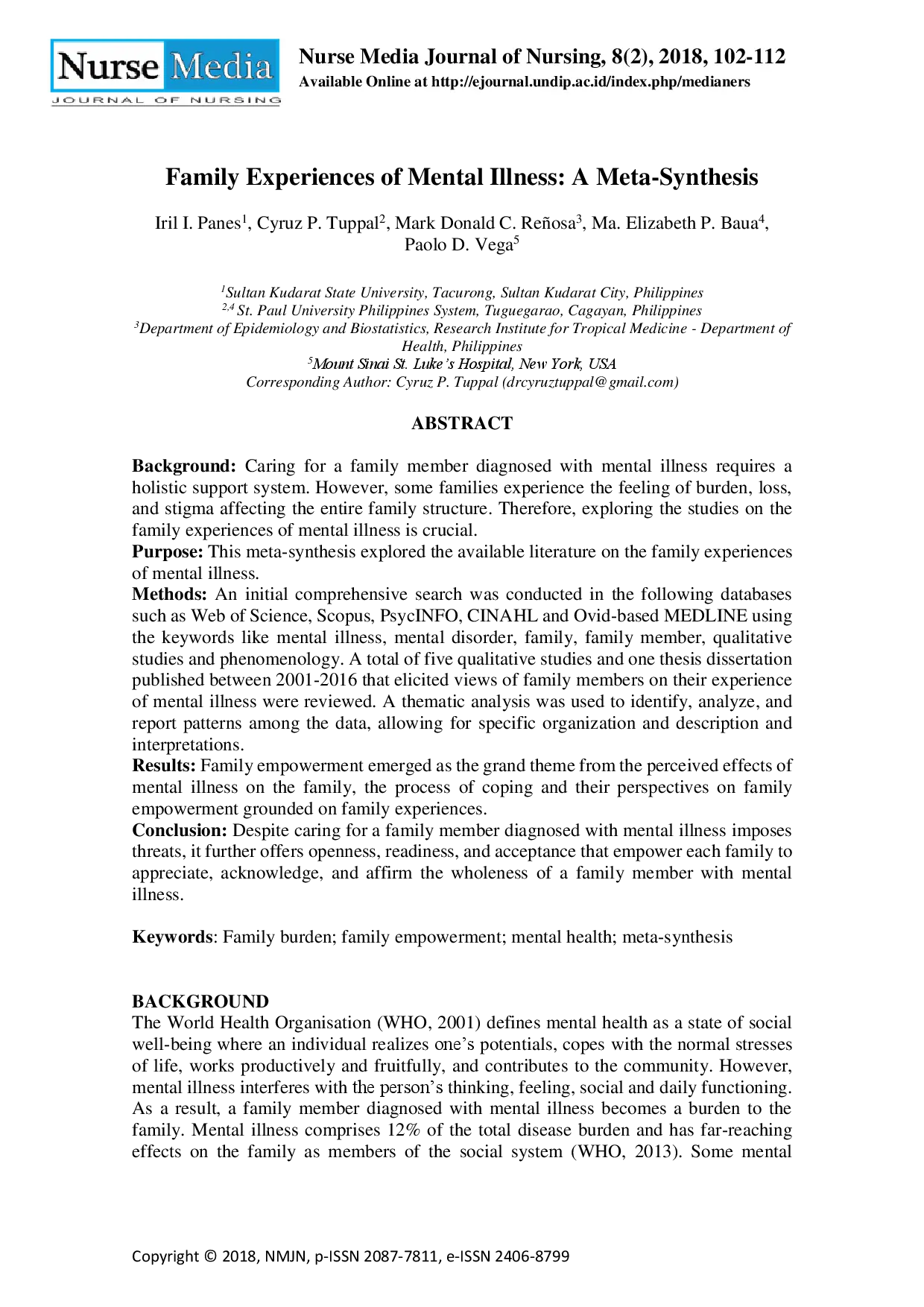 juris Family Experiences of Mental Illness A Meta Synthesis