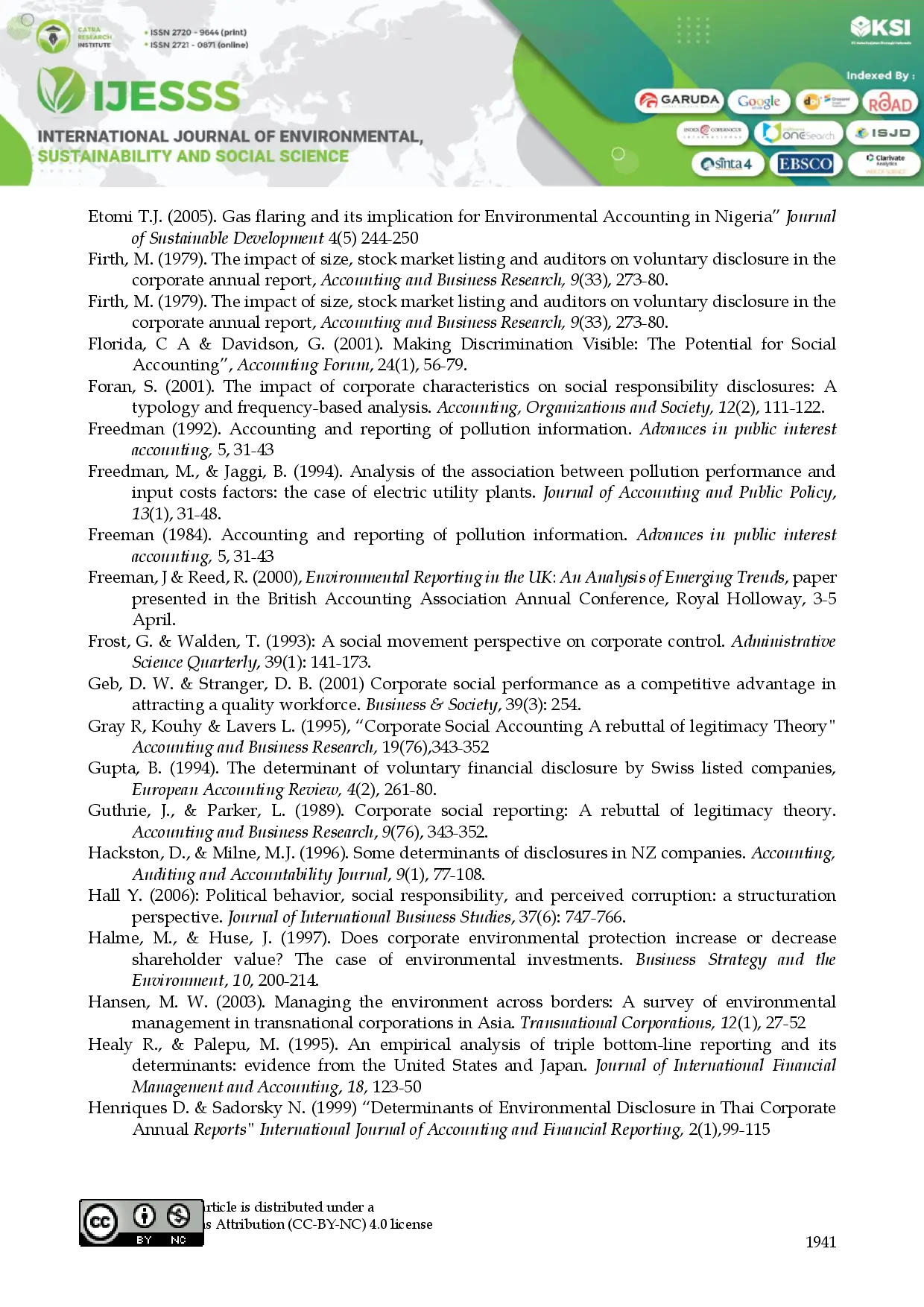juris Sustainability Disclosure and Performance of Quoted Oil Gas Companies in Nigeria