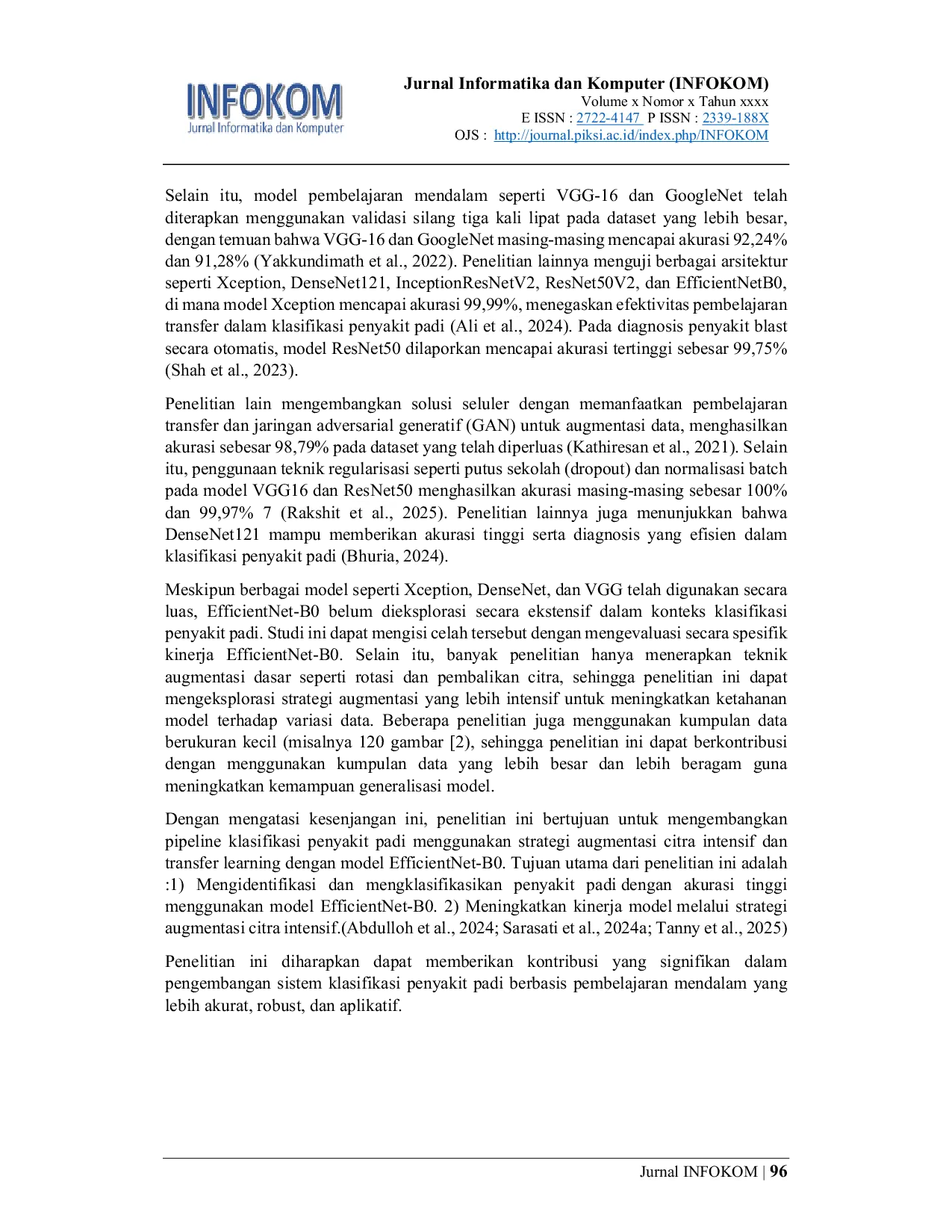 JURIS Optimasi Pipeline Klasifikasi Penyakit Padi Menggunakan Strategi Augmentasi Citra Intensif Dan Transfer Learning EfficientNet B0