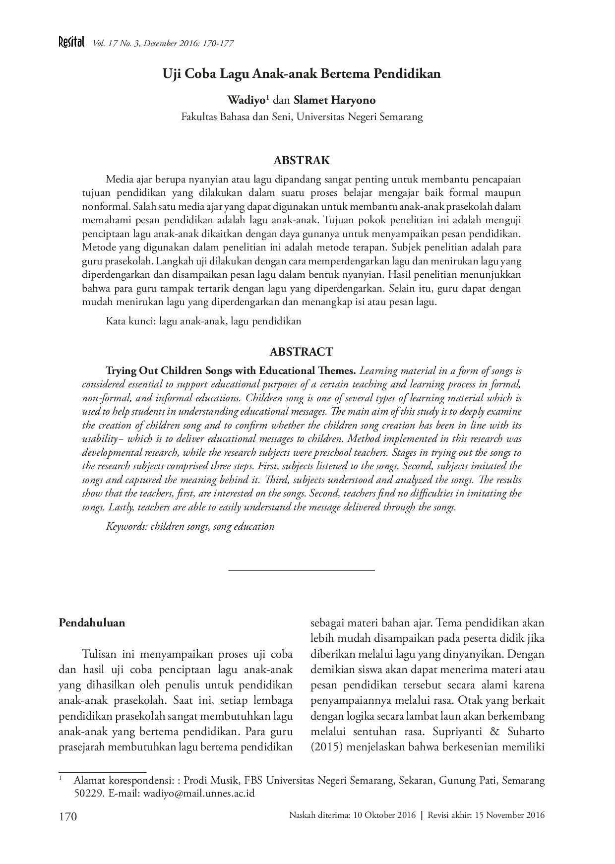 juris Uji Coba Produk Lagu Anak Anak Bertema Pendidikan