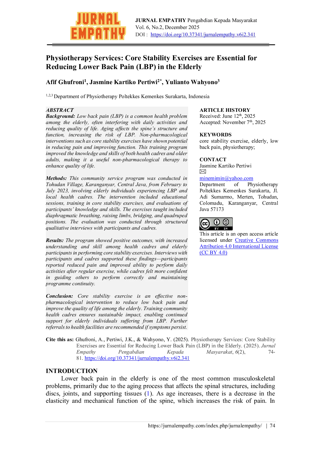 JURIS Physiotherapy Services Core Stability Exercises are Essential for Reducing Lower Back Pain LBP in the Elderly