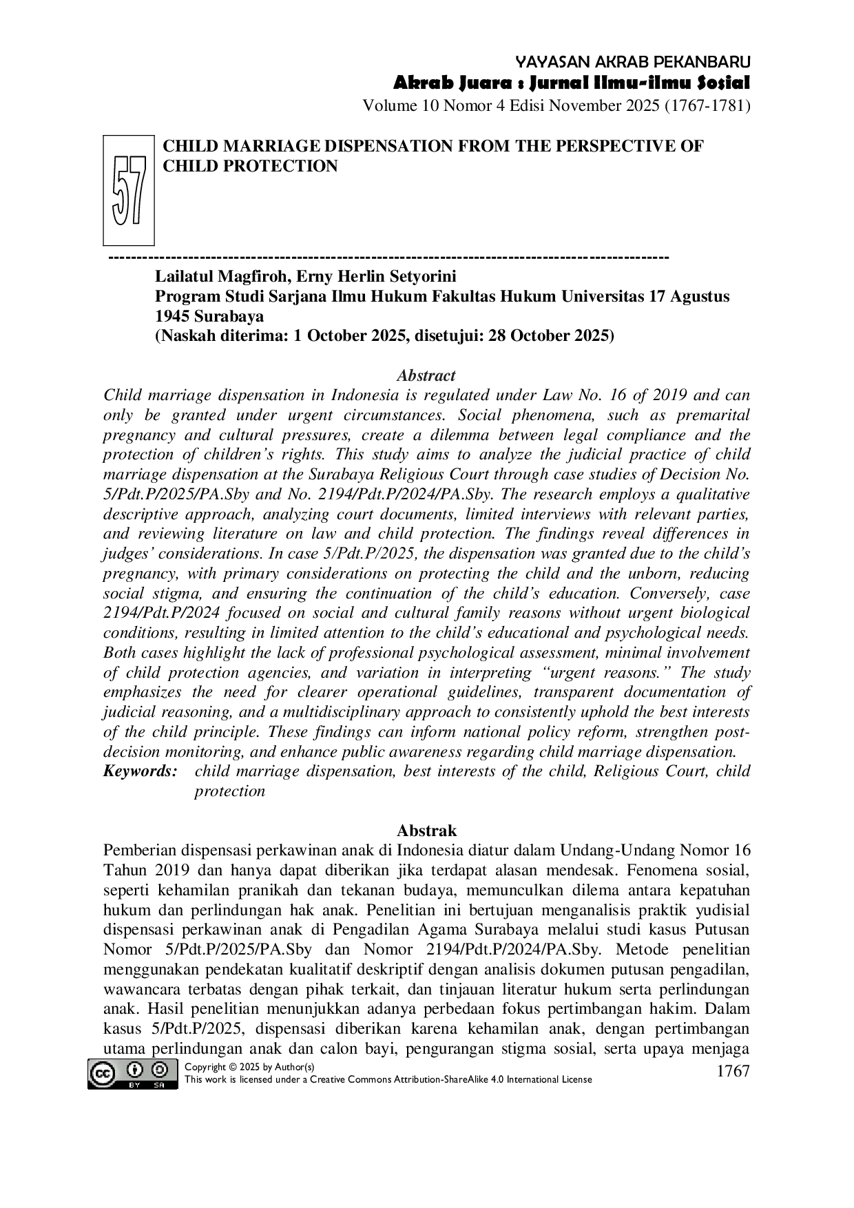 JURIS Child Marriage Dispensation from the Perspective of Child Protection