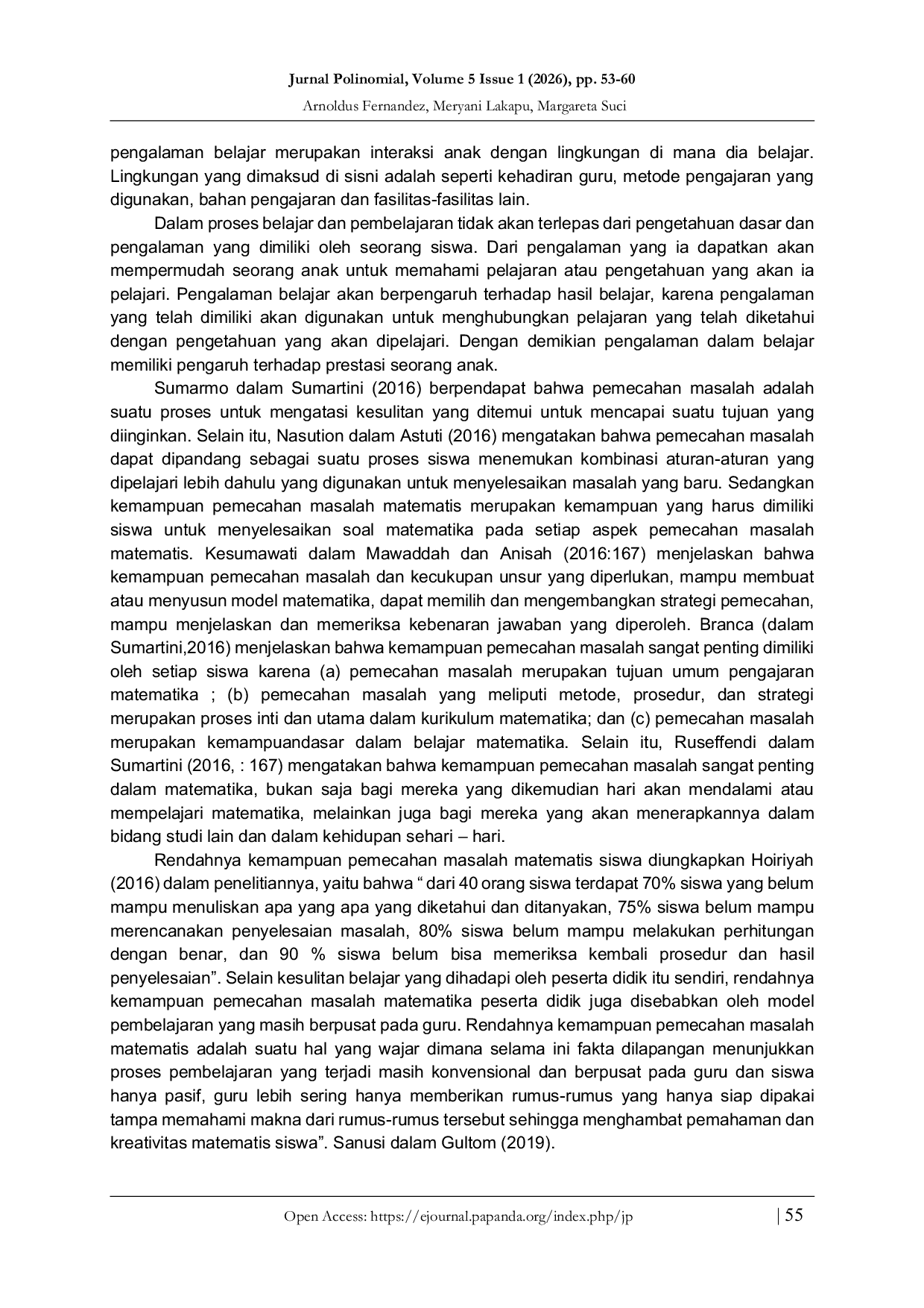 JURIS Hubungan Pengalaman Belajar dan Kemampuan Pemecahan Masalah Matematis Siswa SMPK Sta Maria Assumpta