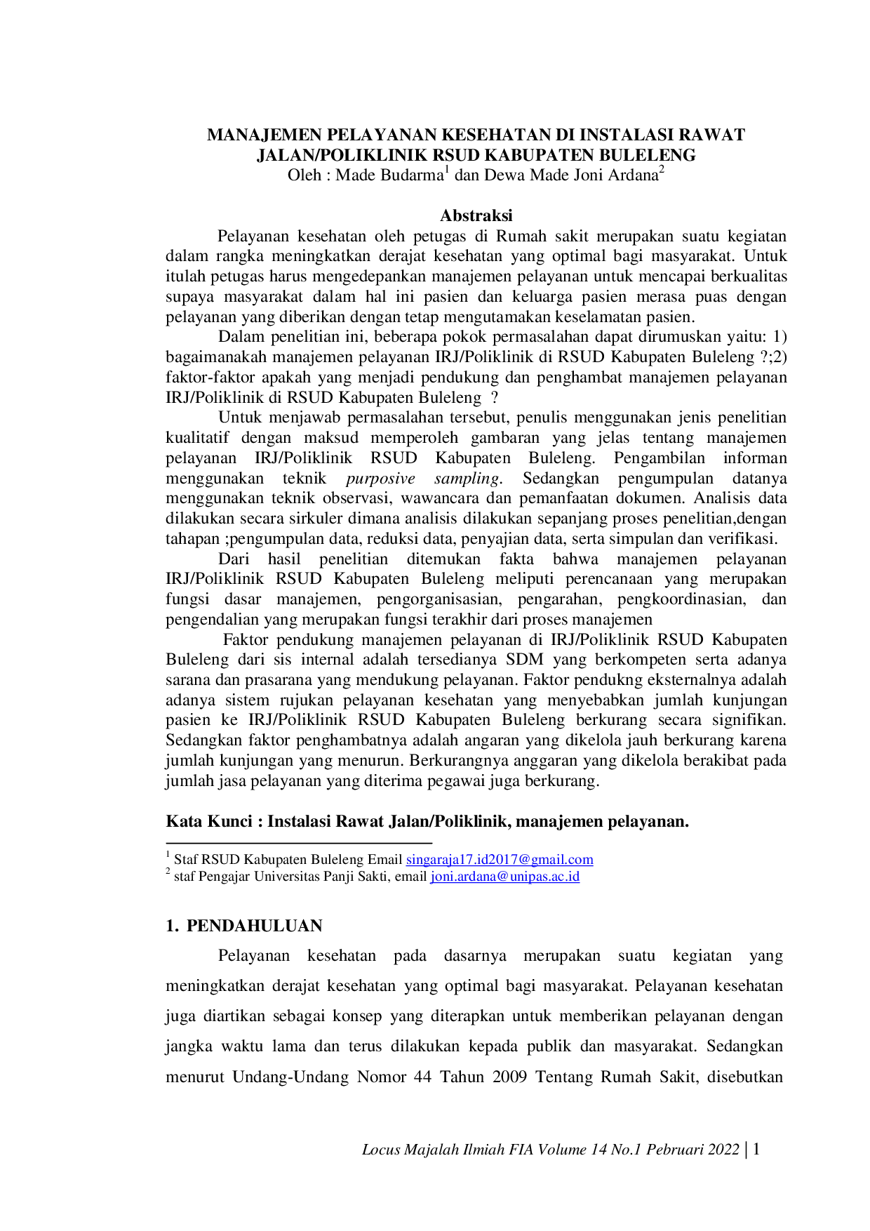 JURIS Manajenem Pelayanan Kesehatan di Instalasi Rawat Jalan Poliklinik RSUD Kabupaten Buleleng