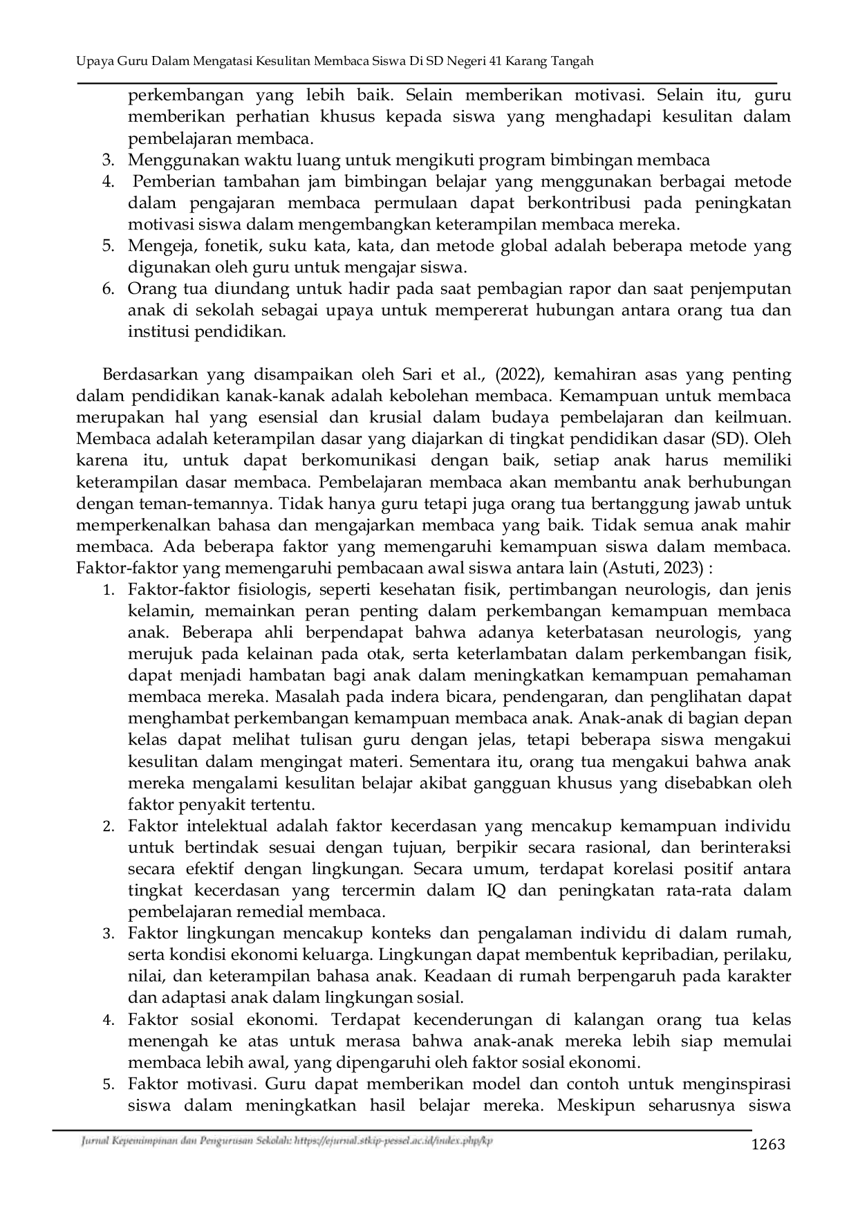 JURIS Upaya Guru Dalam Mengatasi Kesulitan Membaca Siswa Di SD Negeri 41 Karang Tangah