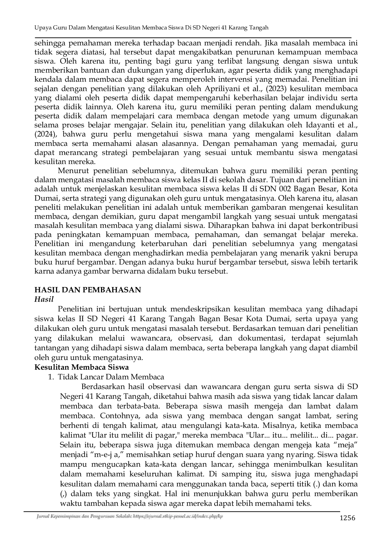 JURIS Upaya Guru Dalam Mengatasi Kesulitan Membaca Siswa Di SD Negeri 41 Karang Tangah