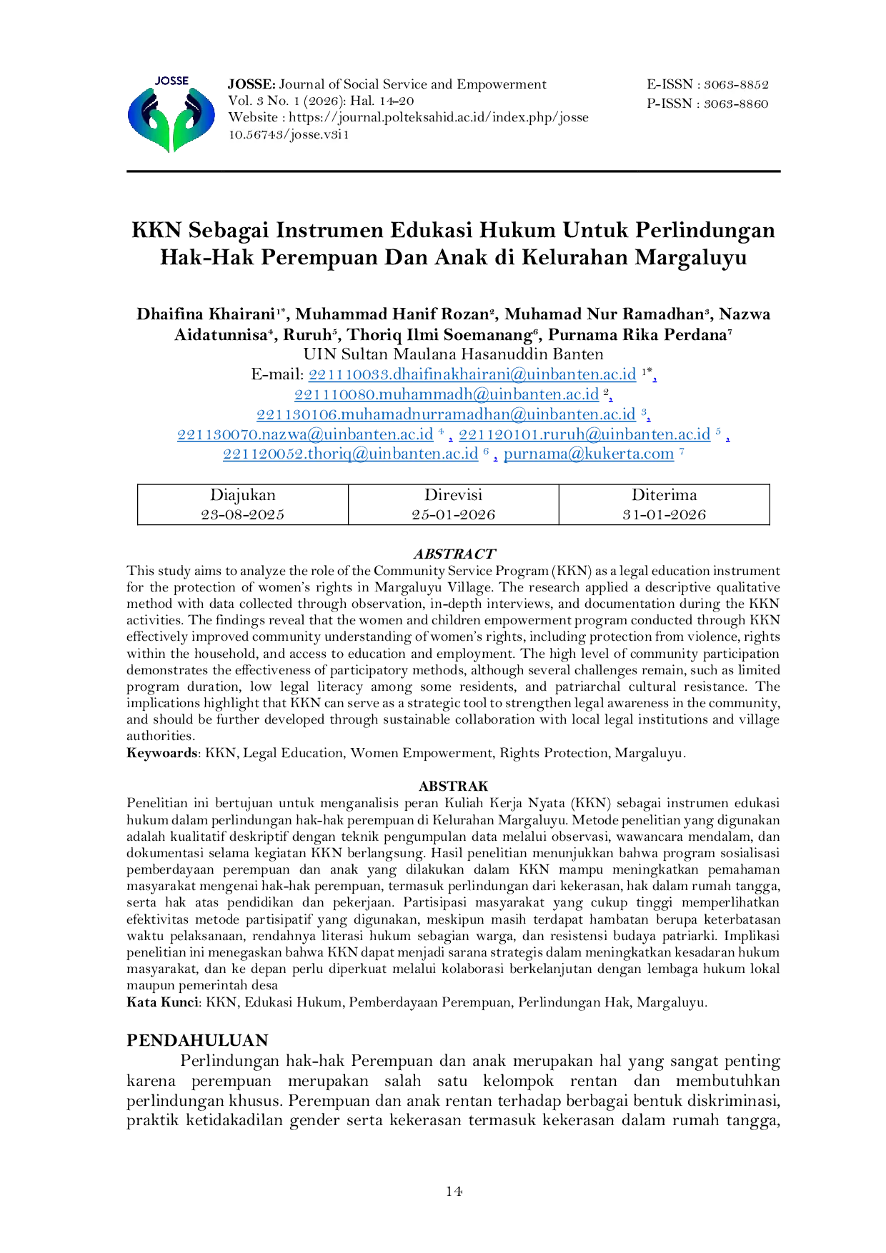 JURIS KKN Sebagai Instrumen Edukasi Hukum Untuk Perlindungan Hak Hak Perempuan Dan Anak di Kelurahan Margaluyu