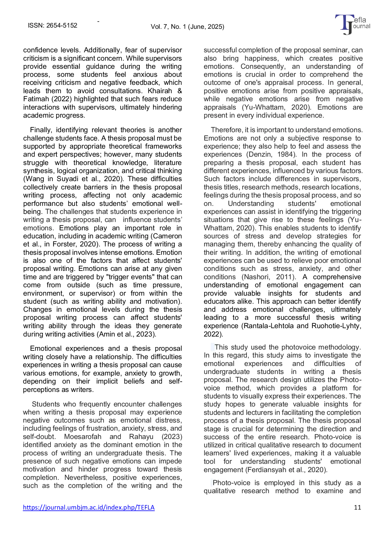 JURIS Visualizing Students Challenges and Emotions in Thesis Proposal Writing A Photo Voice Study