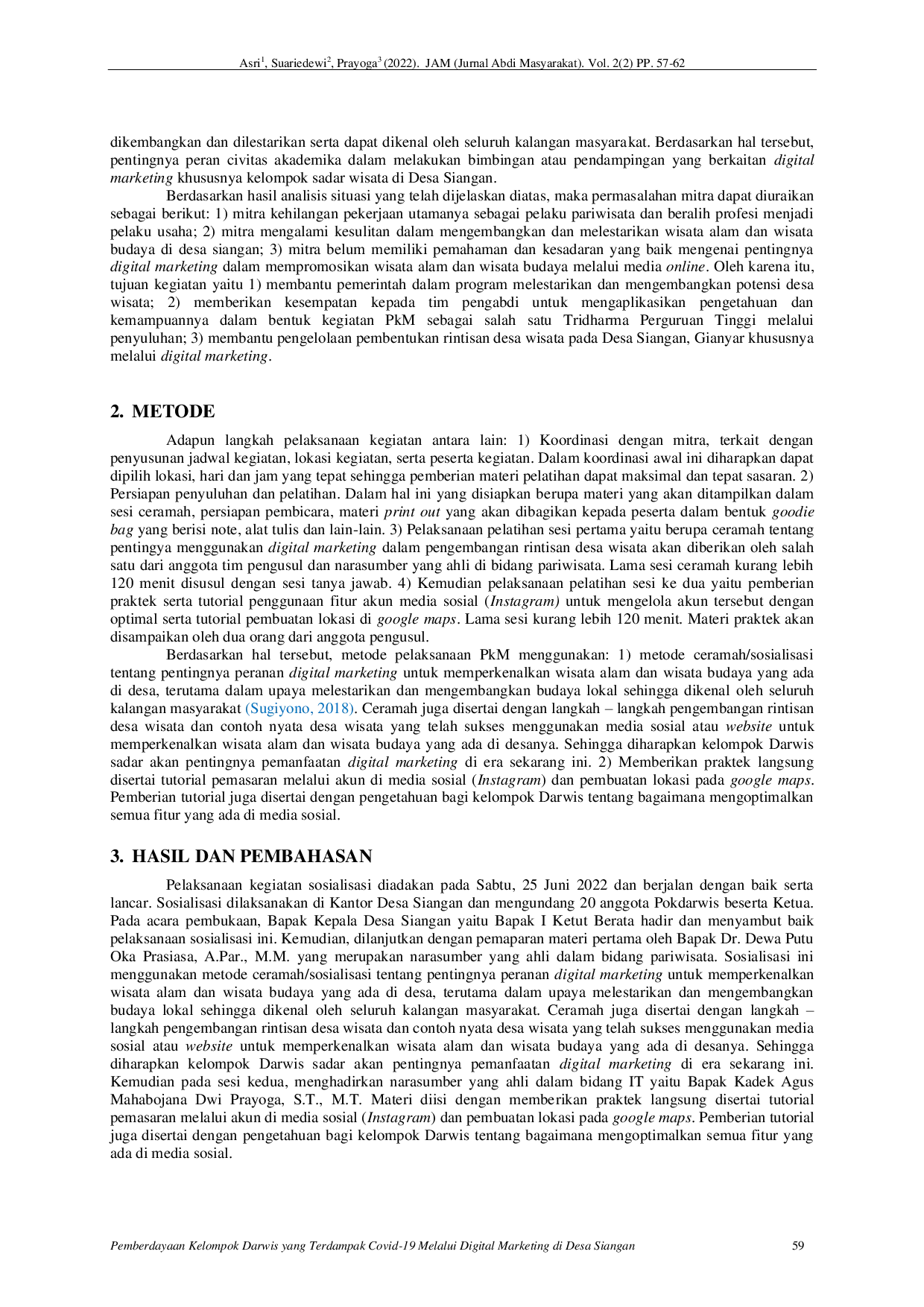 JURIS Pemberdayaan Kelompok Darwis yang Terdampak Covid 19 Melalui Digital Marketing di Desa Siangan