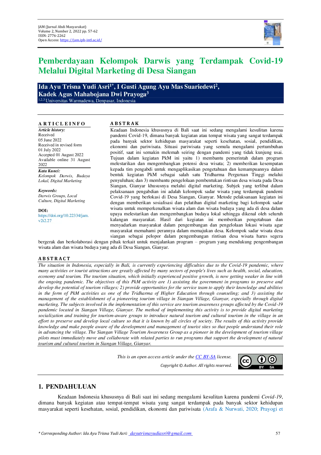 JURIS Pemberdayaan Kelompok Darwis yang Terdampak Covid 19 Melalui Digital Marketing di Desa Siangan