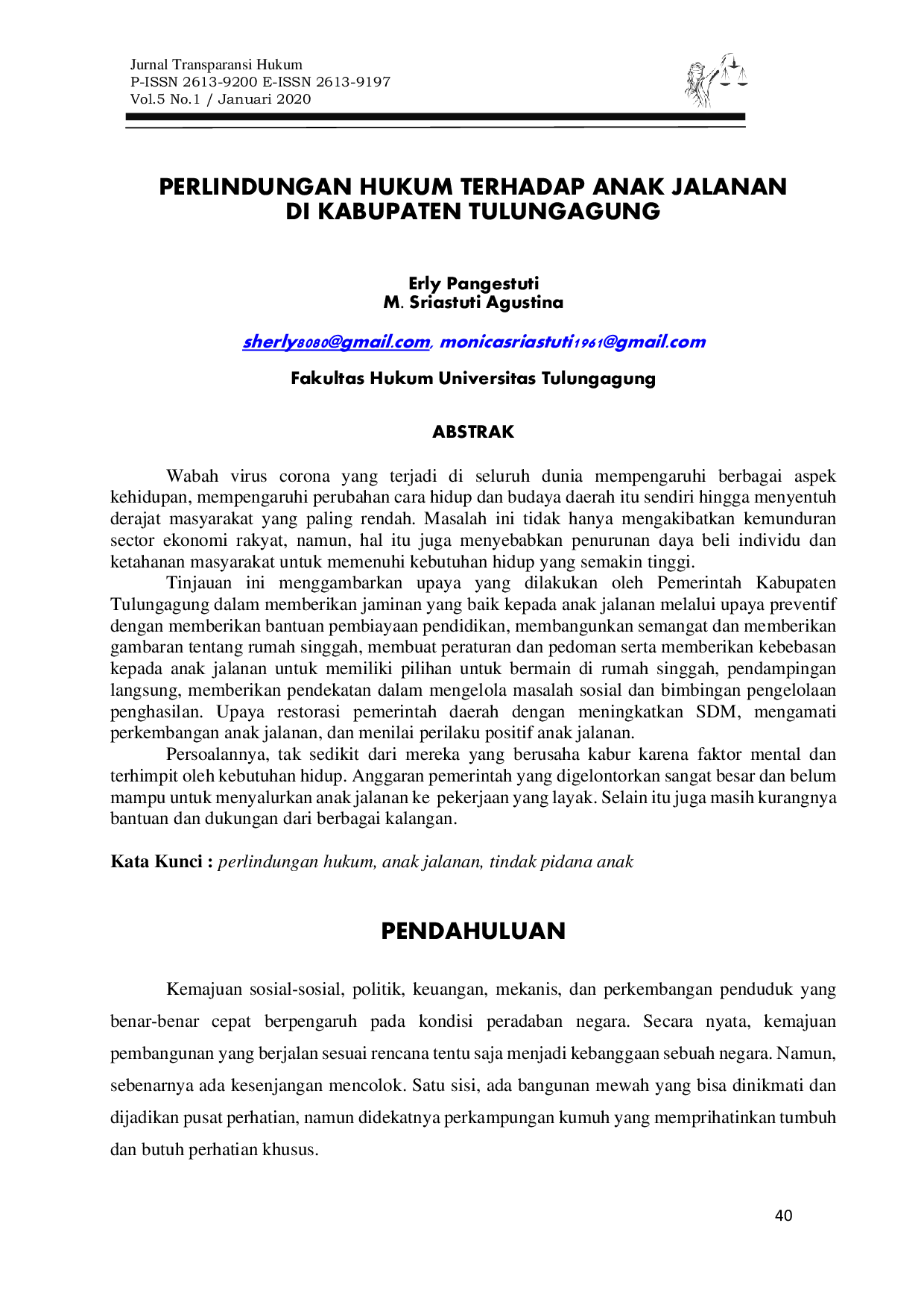 JURIS Perlindungan Hukum Terhadap Anak Jalanan Di Kabupaten Tulungagung