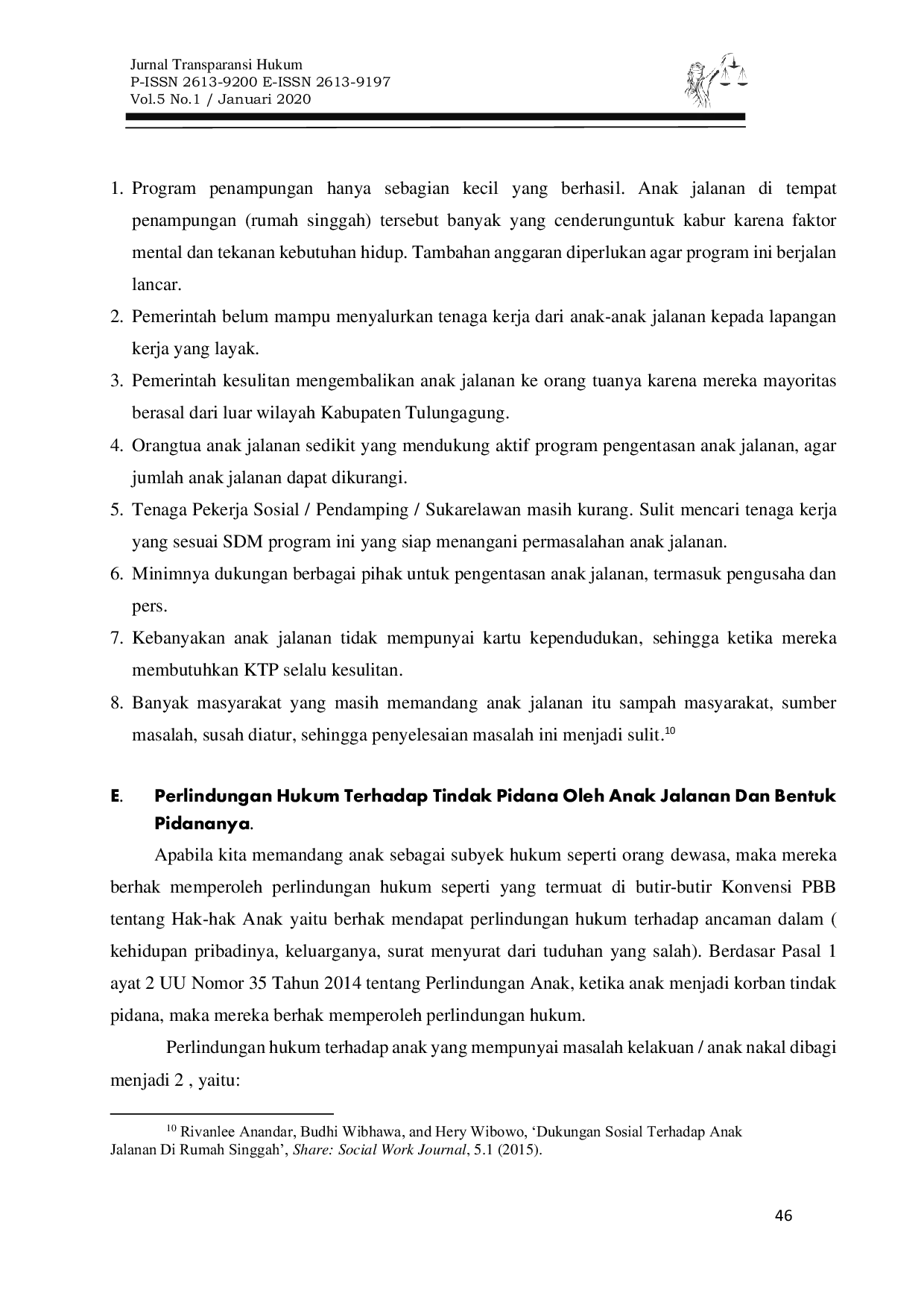 JURIS Perlindungan Hukum Terhadap Anak Jalanan Di Kabupaten Tulungagung