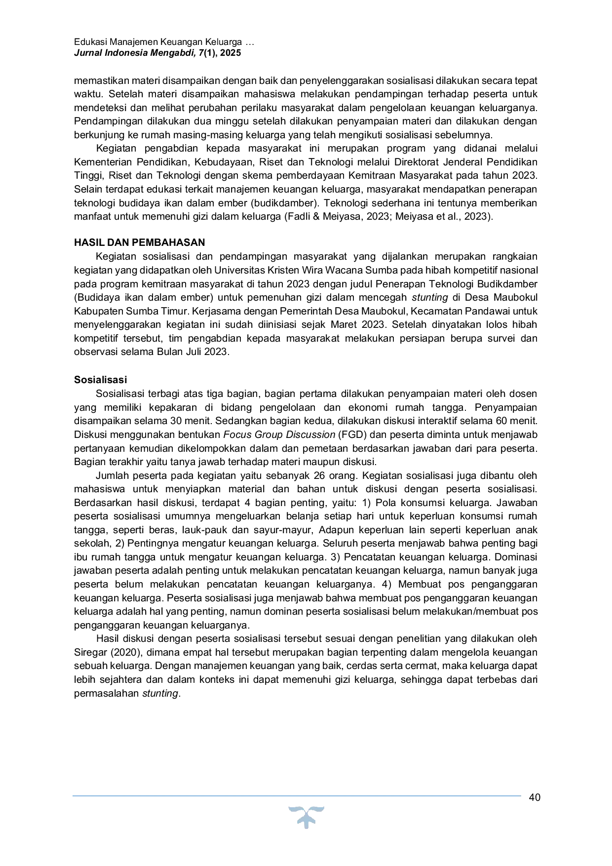 JURIS Edukasi Manajemen Keuangan Keluarga untuk Menghindari Stunting di Desa Maubokul