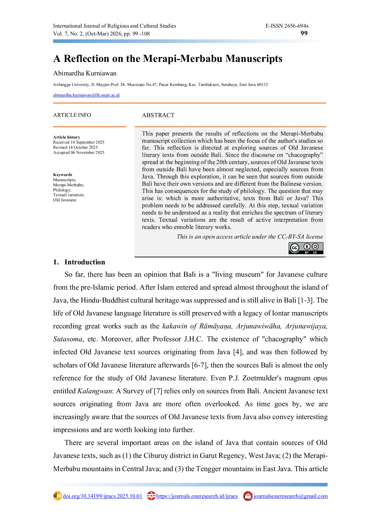 JURIS A Reflection on the Merapi Merbabu Manuscripts