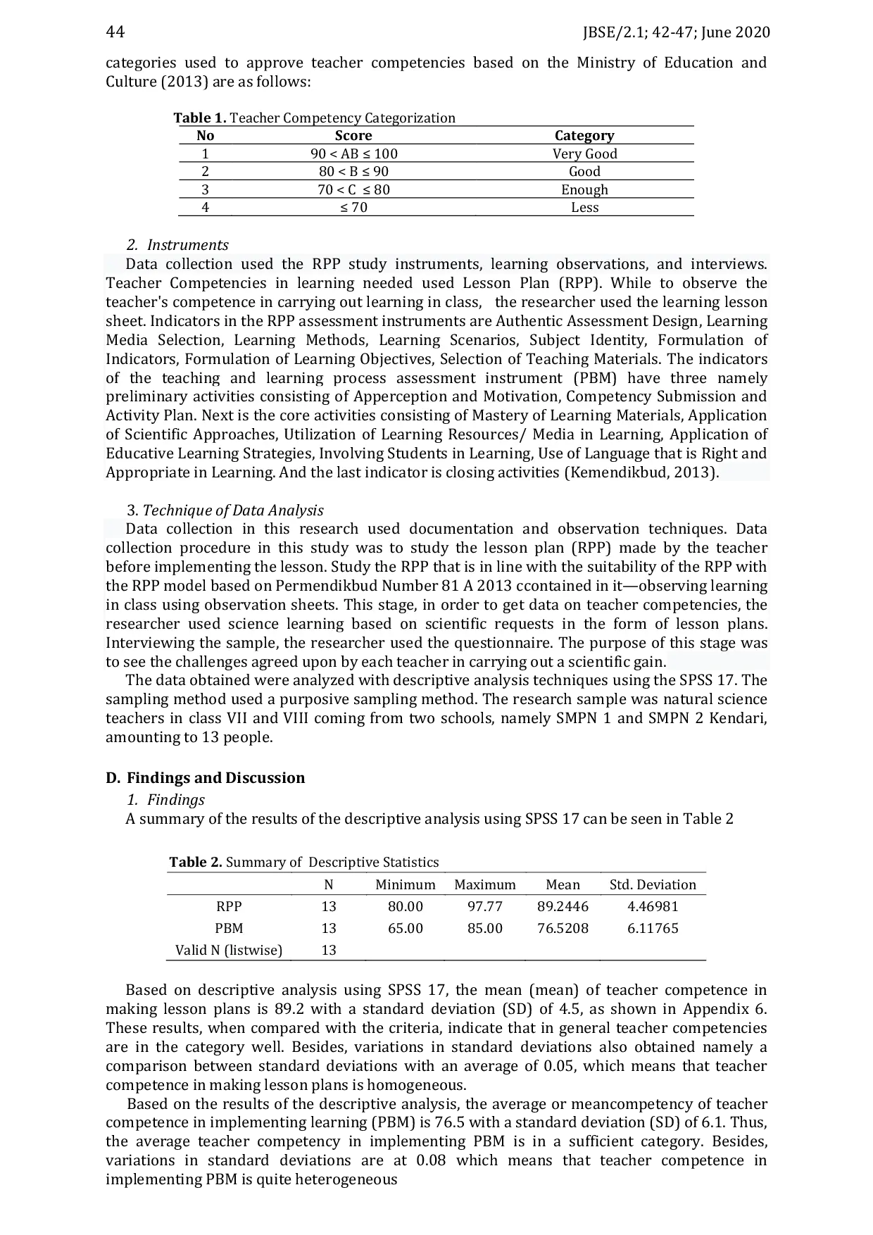 JURIS Teacher Competency in Implementing Learning Based on Scientific Approach in SMPN 1 2 Kendari