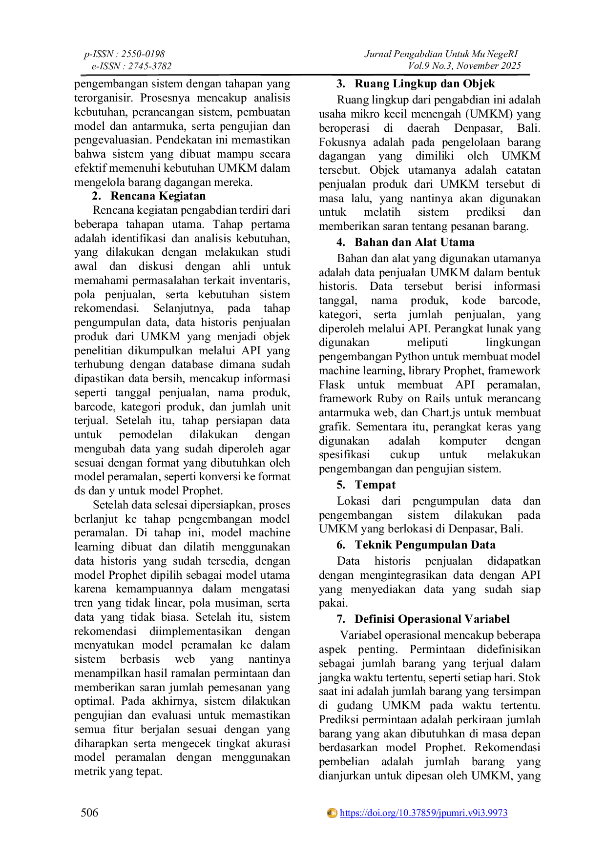 JURIS Optimalisasi Inventaris UMKM di Denpasar melalui Penerapan Sistem Rekomendasi Pemesanan Berbasis Machine Learning