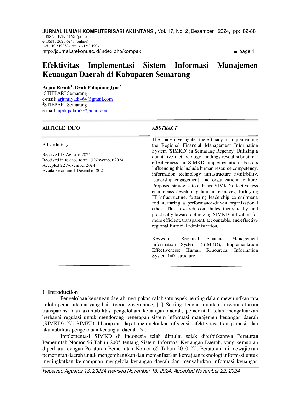 JURIS Efektivitas Implementasi Sistem Informasi Manajemen Keuangan Daerah di Kabupaten Semarang