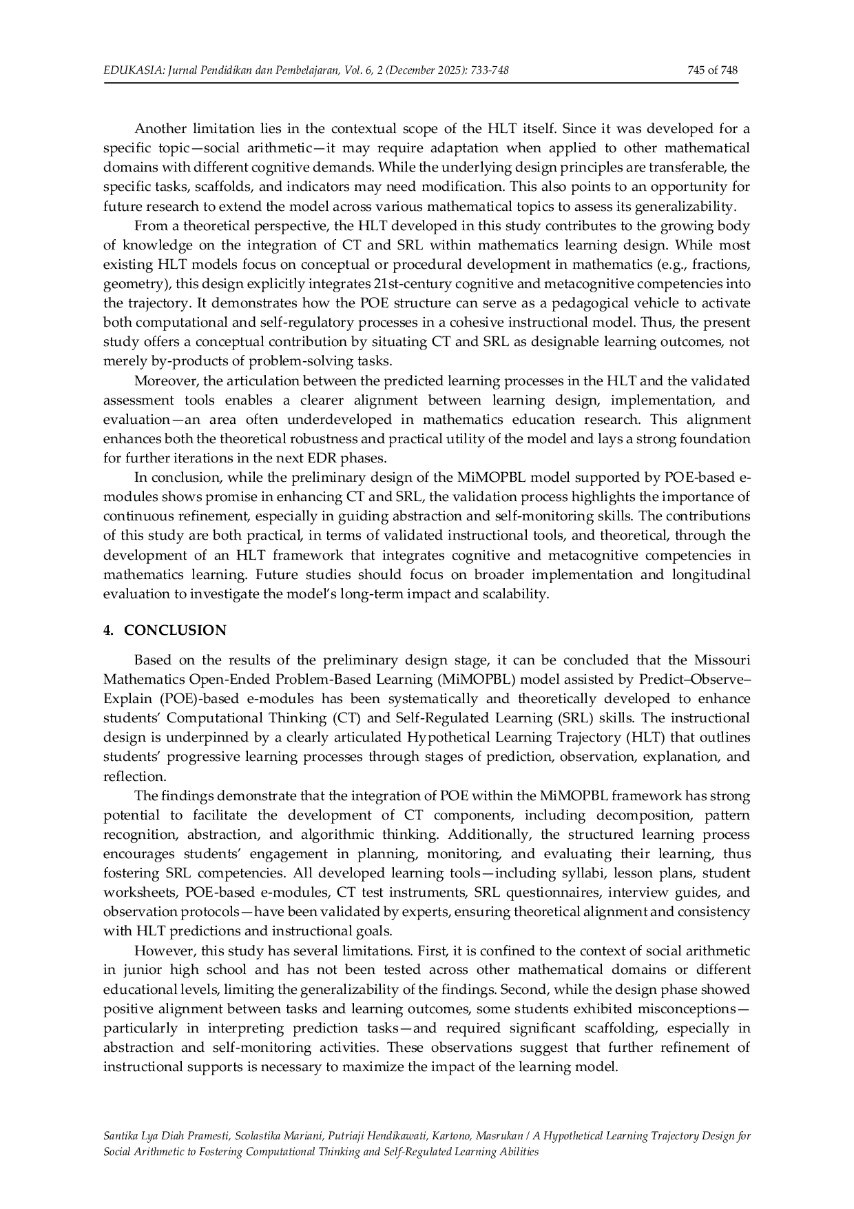 JURIS A Hypothetical Learning Trajectory Design for Social Arithmetic to Fostering Computational Thinking and Self Regulated Learning Abilities