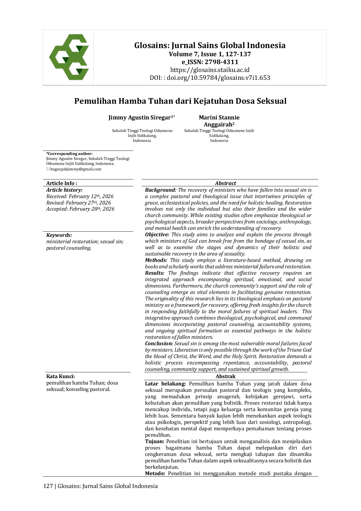 JURIS Pemulihan Hamba Tuhan dari Kejatuhan Dosa Seksual