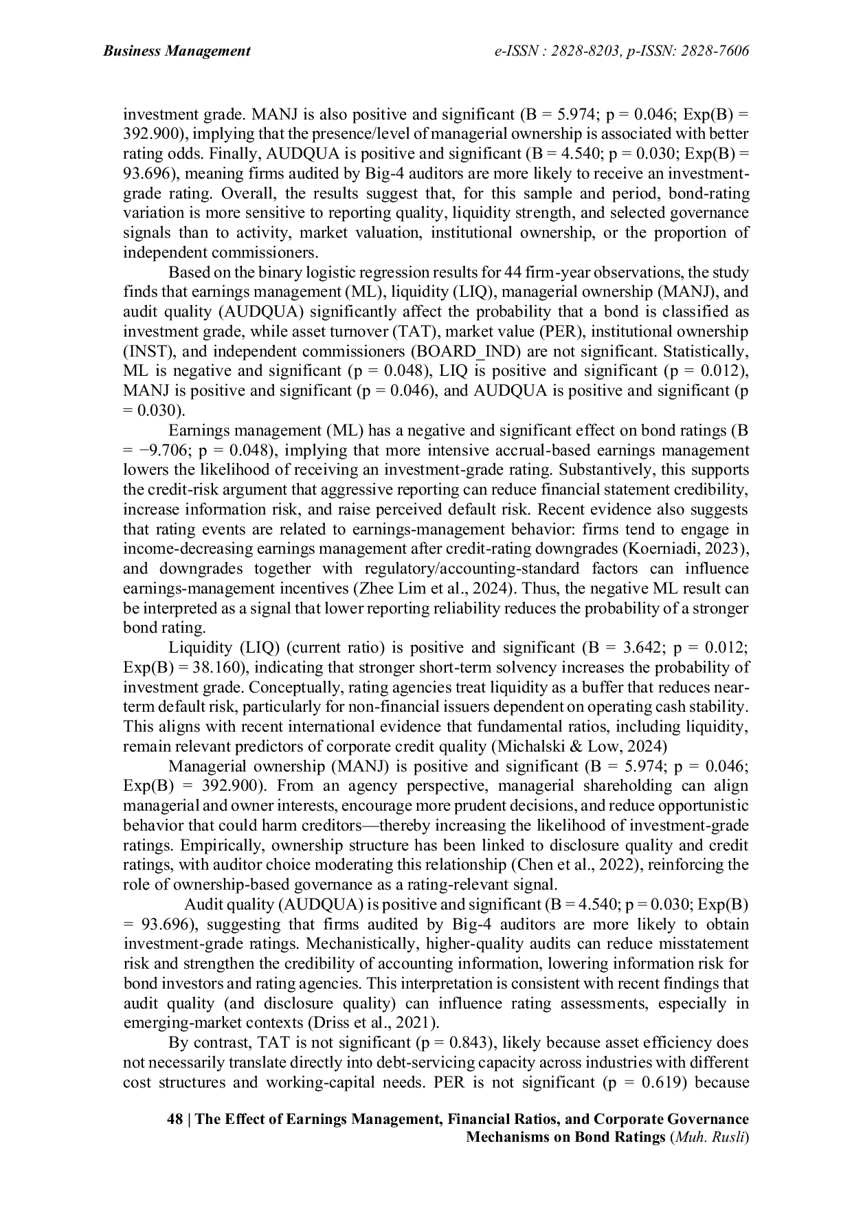 JURIS The Effect Of Earnings Management Financial Ratios And Corporate Governance Mechanisms On Bond Ratings