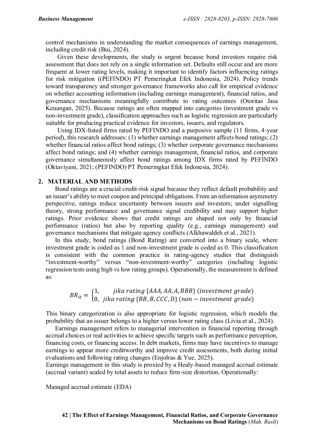 JURIS The Effect Of Earnings Management Financial Ratios And Corporate Governance Mechanisms On Bond Ratings