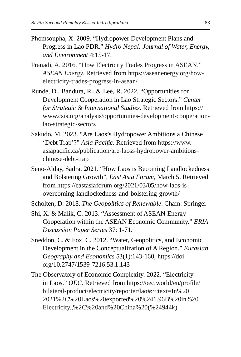 JURIS Geopolitics of Laos Renewable Energy and the Development of Water Energy for the Integrated Southeast Asia s Electricity
