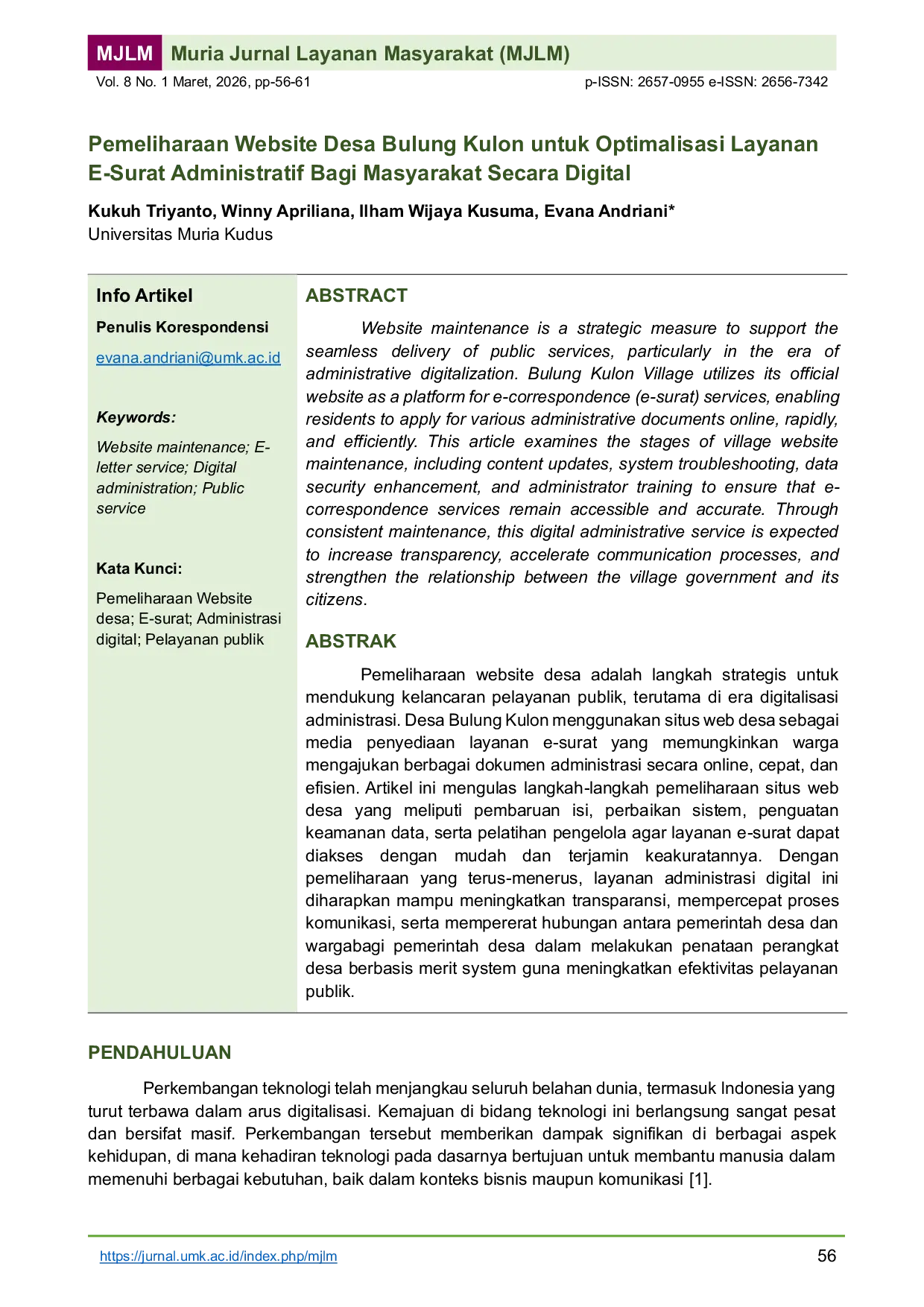 JURIS Maintenance of the Bulung Kulon Village Website to Optimize Digital Administrative E Letter Services for the Community