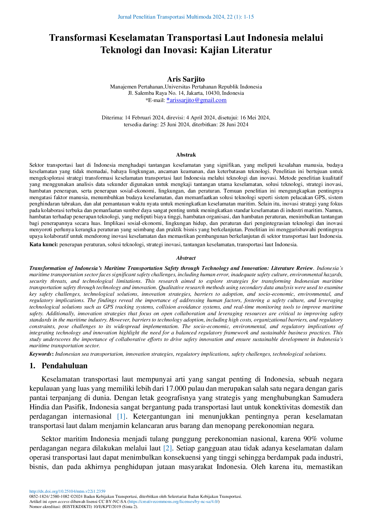 JURIS Transformasi Keselamatan Transportasi Laut Indonesia melalui Teknologi dan Inovasi Kajian Literatur