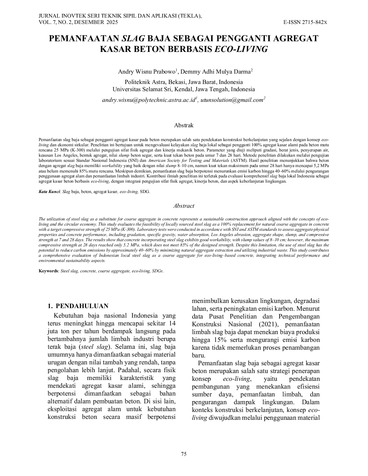 JURIS Pemanfaatan Slag Baja Sebagai Pengganti Agregat Kasar Beton Berbasis Eco Living