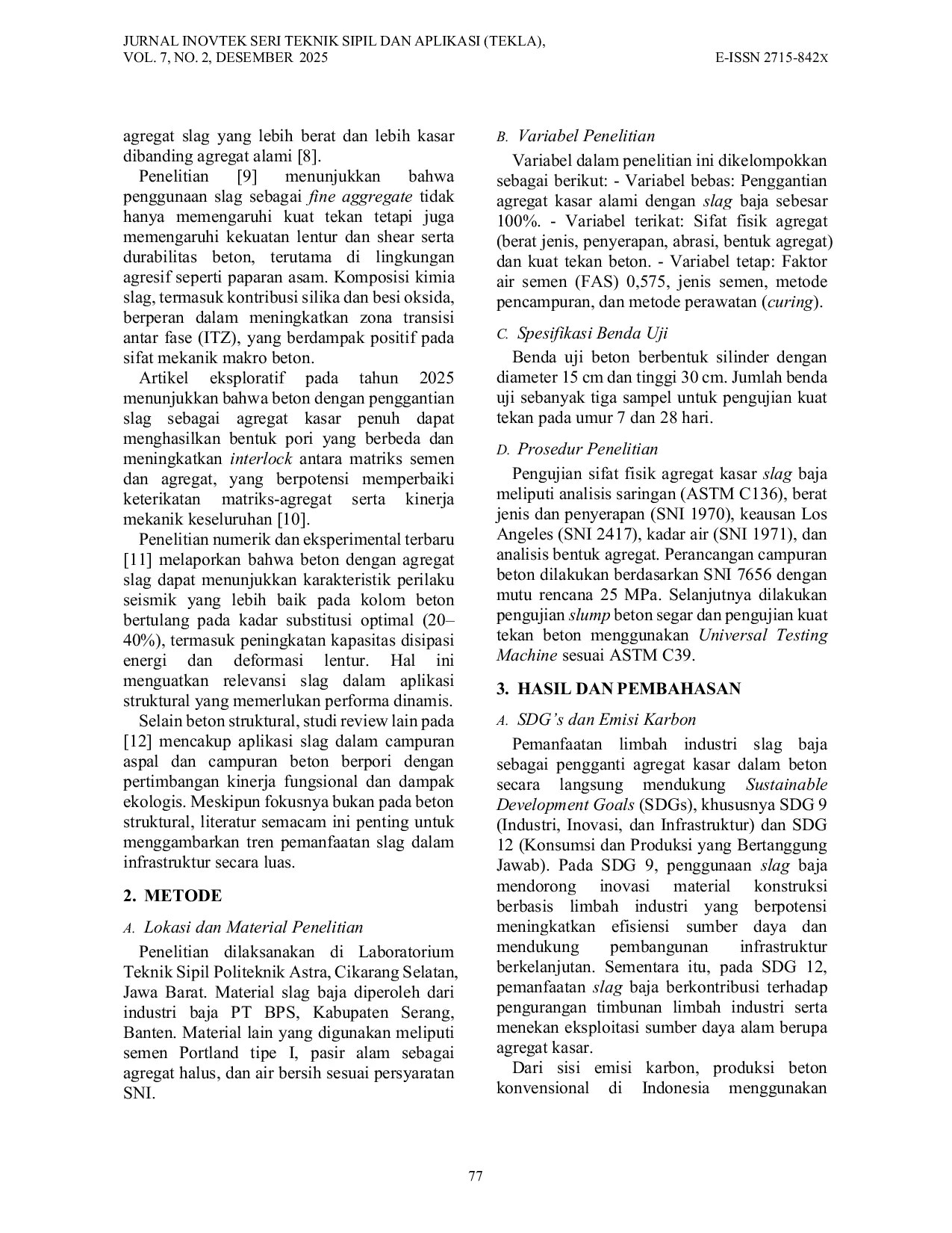 JURIS Pemanfaatan Slag Baja Sebagai Pengganti Agregat Kasar Beton Berbasis Eco Living