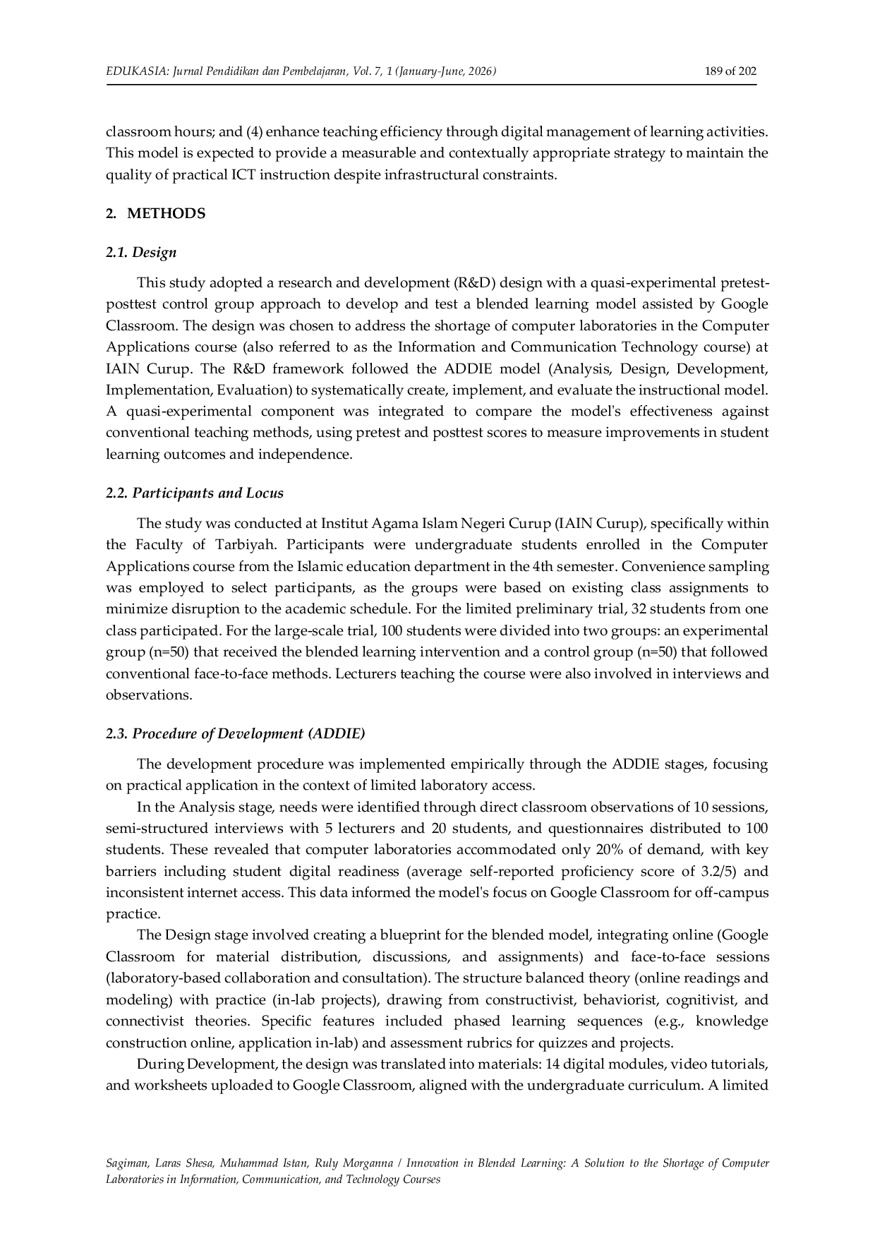 JURIS Innovation in Blended Learning A Solution to the Shortage of Computer Laboratories in Information Communication and Technology Courses