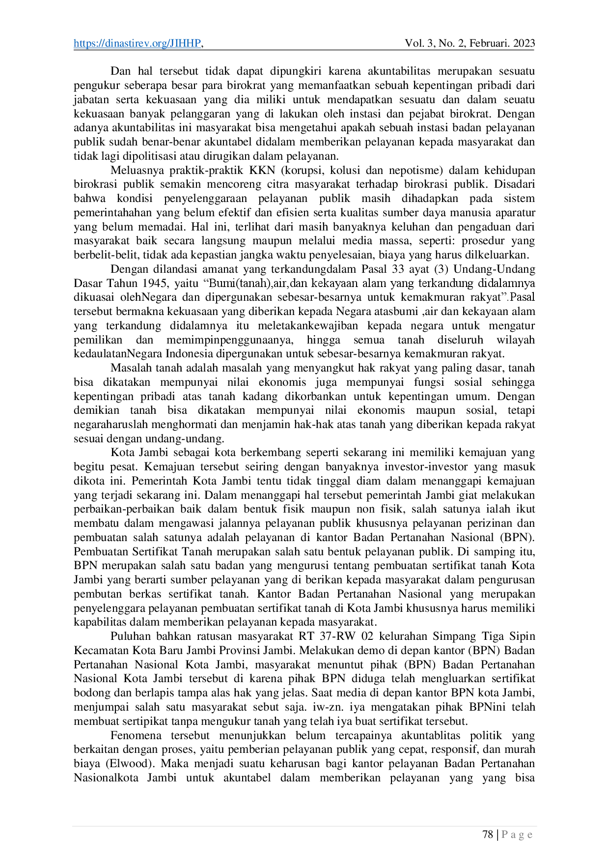 juris Akuntabilitas Politik Dalam Pelayanan Pembuatan Sertifikat Tanah Di Badan Pertanahan Nasional BPN Kota Jambi