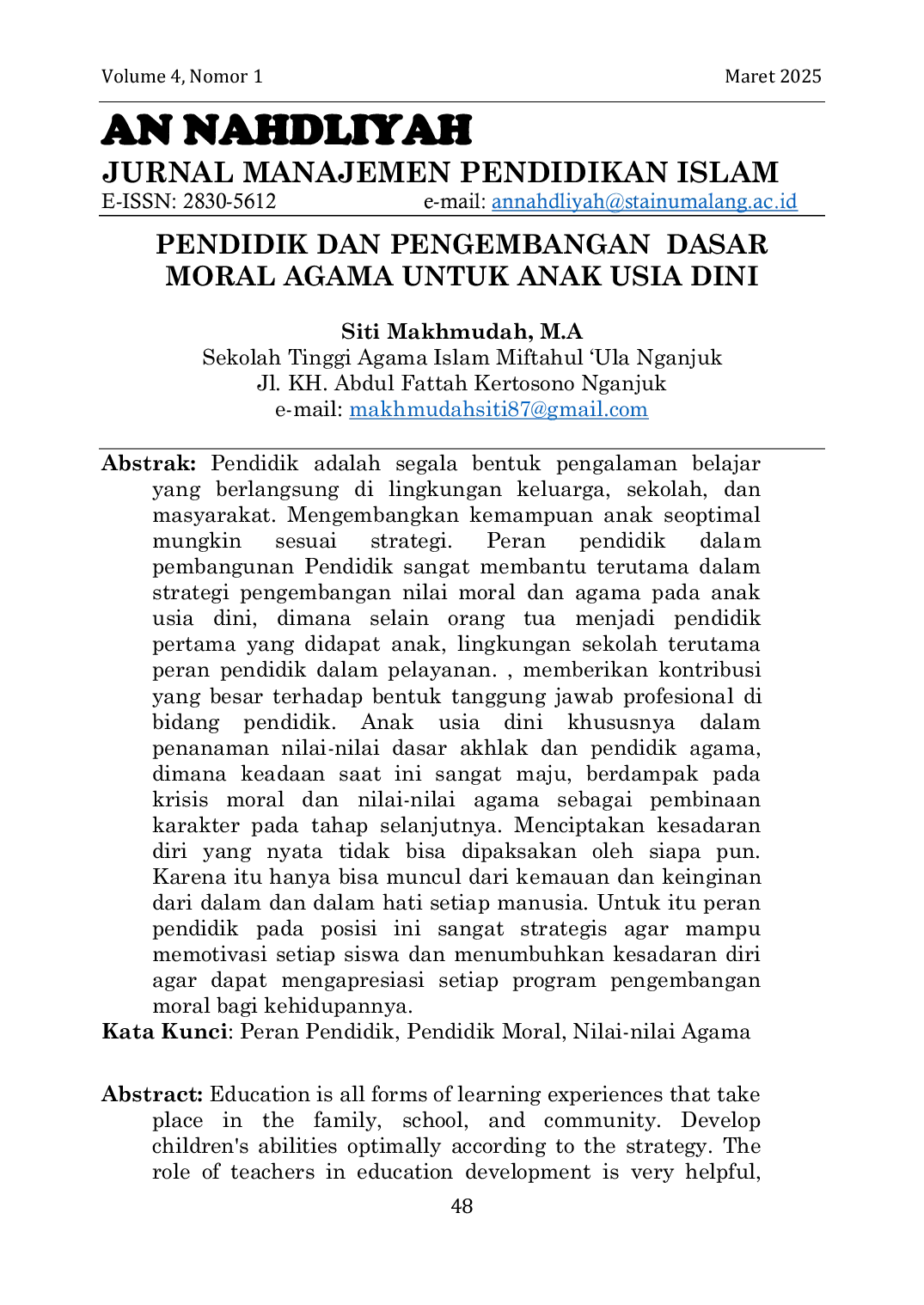 JURIS Pendidik Dan Pengembangan Dasar Moral Agama Untuk Anak Usia Dini