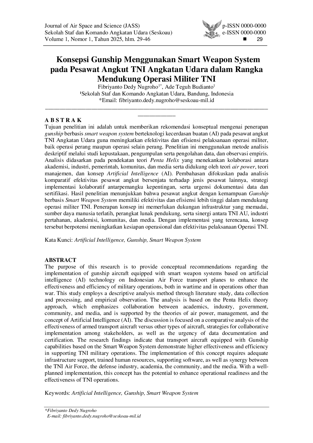 juris Konsepsi Gunship Menggunakan Smart Weapon System pada Pesawat Angkut TNI Angkatan Udara dalam Rangka Mendukung Operasi Militer TNI