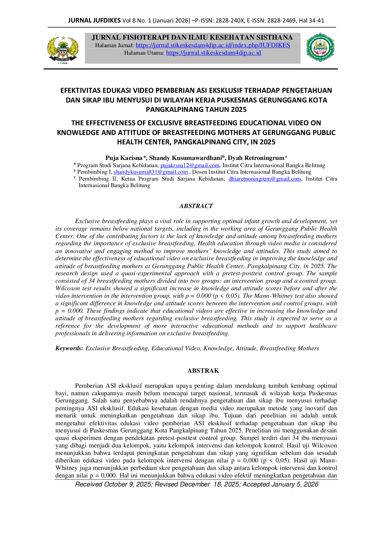 JURIS Efektivitas Edukasi Video Pemberian Asi Eksklusif Terhadap Pengetahuan Dan Sikap Ibu Menyusui