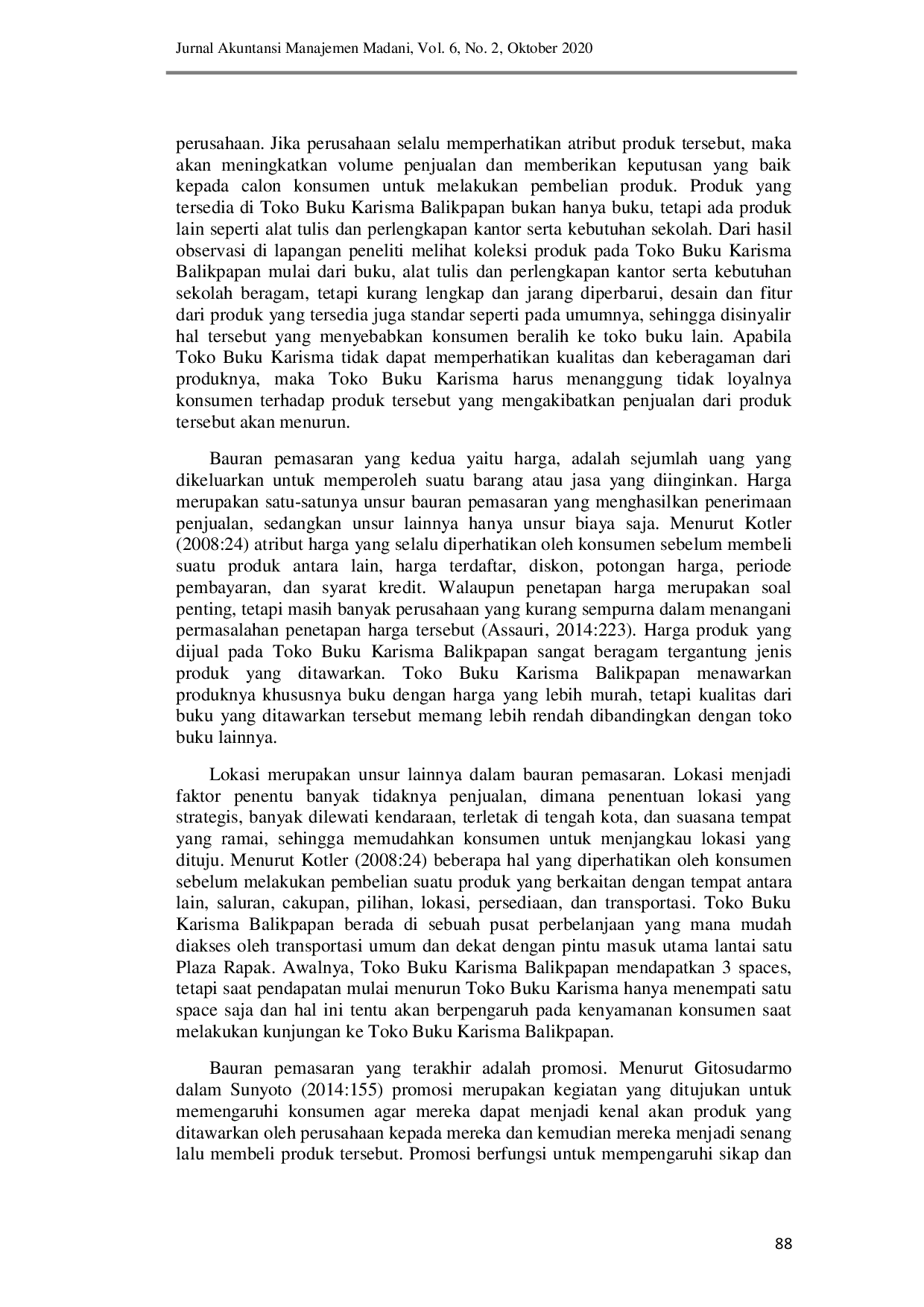 JURIS Analisis Statistik Deskriptif Survei Bauran Pemasaran Pada Toko Buku Karisma Balikpapan