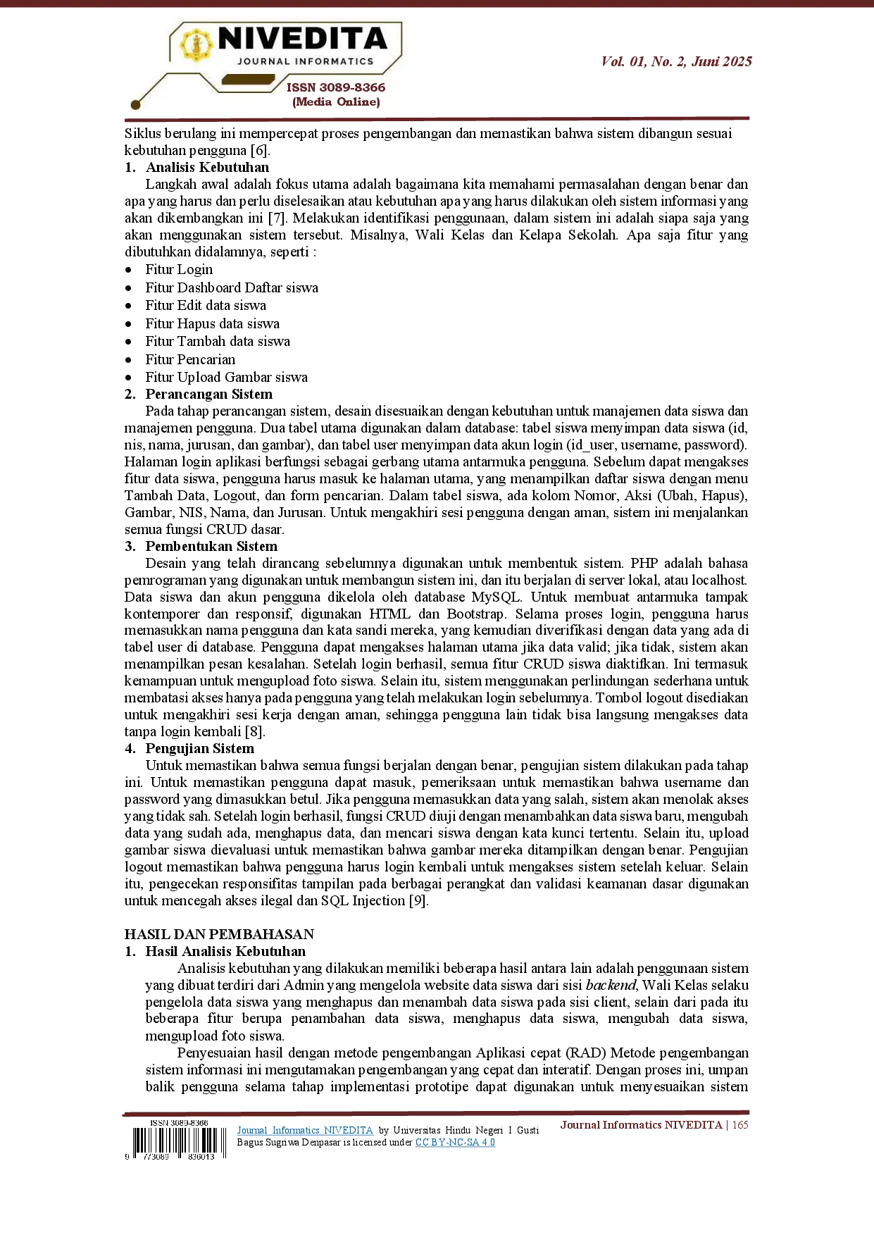 juris Perancangan Sistem Informasi Pendataan Siswa Berbasis Web Menggunakan PHP dan MYSQL Dengan Metode RAD